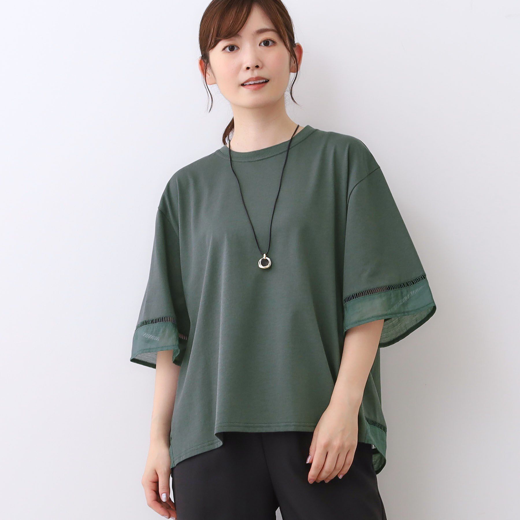 Reflect「【E‐QUALITY／体型カバー】シアー&times;レースデザインプルオーバー」|Tシャツ・カットソー|ブルーグリーン(09