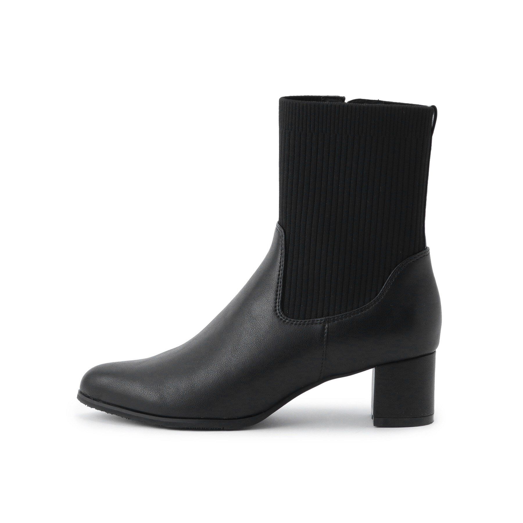 Reflect「【足元すっきり見え／ファスナー開き】リブ編みニットブーツ」|ショートブーツ|