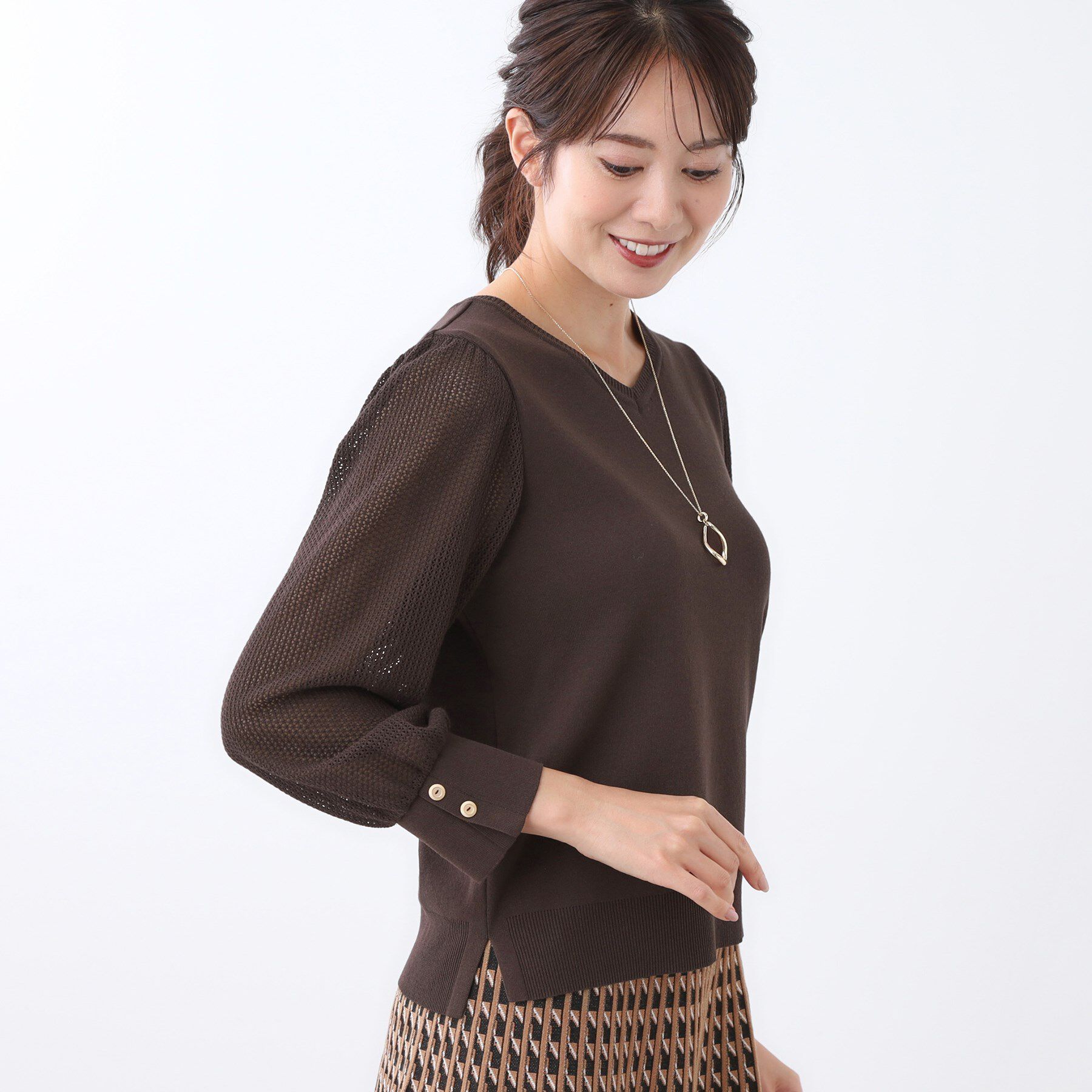 Reflect「【秋映え◎】Vネック&times;メッシュスリーブニット」|ニット・セーター|