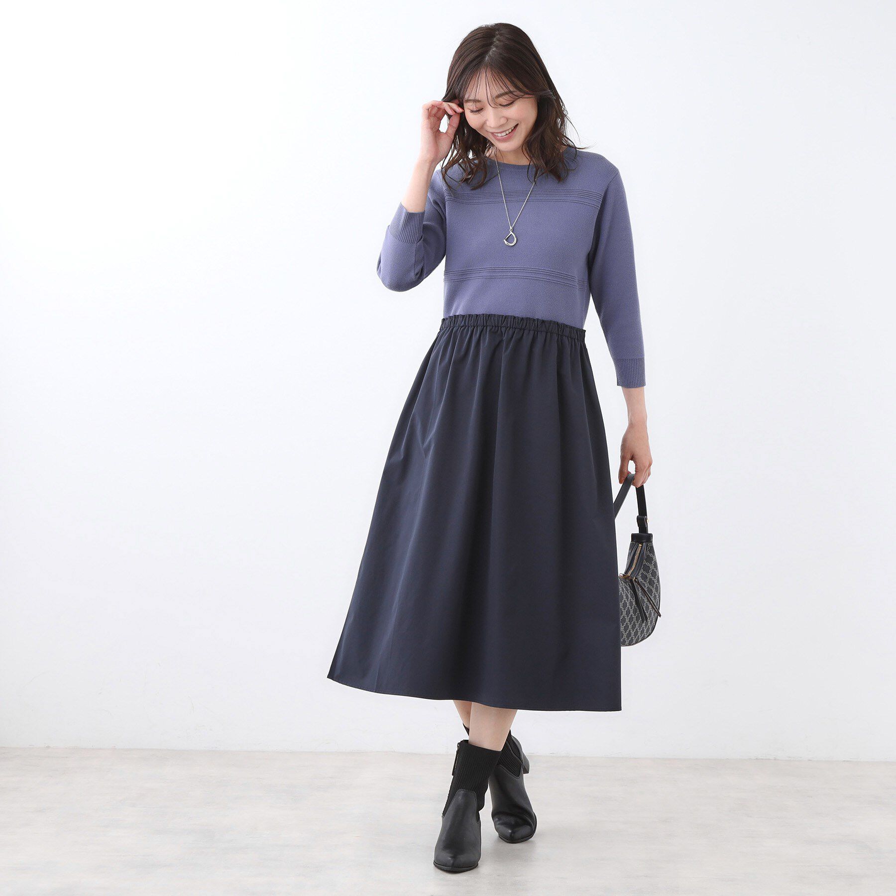 Reflect「【一枚で着映える◎／セットアップ可】ニット&times;タフタドッキングワンピース」|ワンピース|