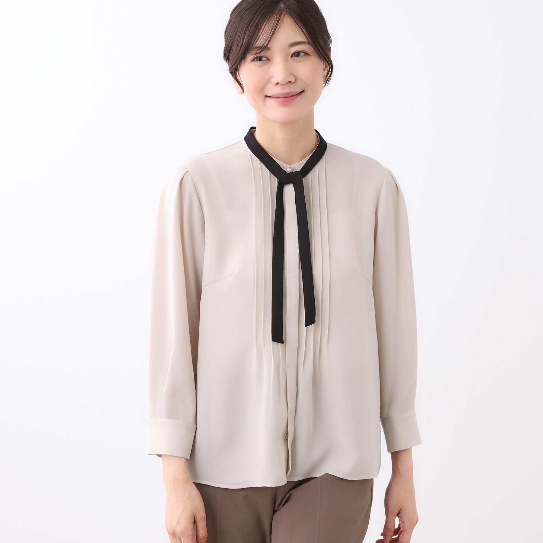 Reflect「【配色ボウタイ付き】八分袖ジョーゼットブラウス」|シャツ・ブラウス|