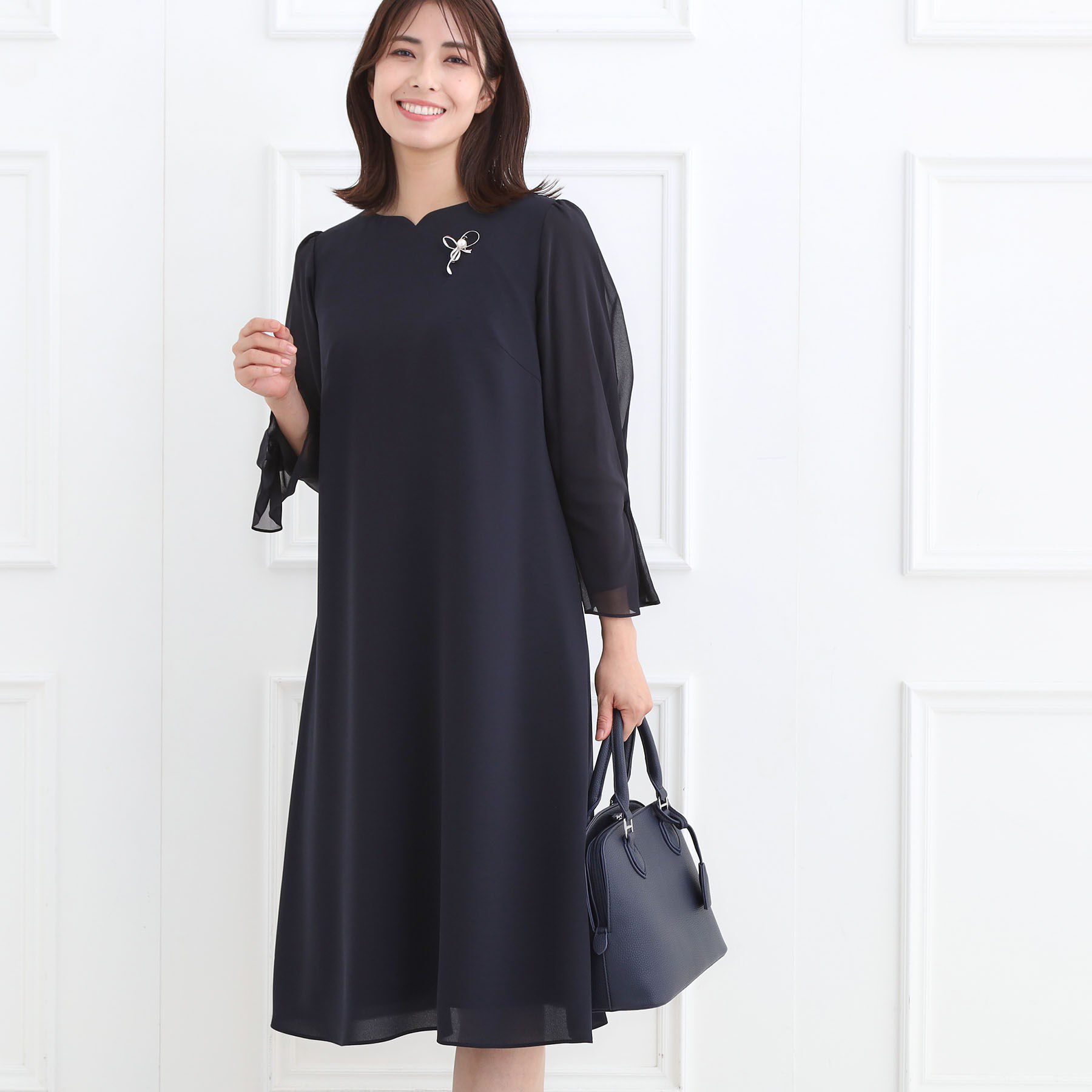 Reflect「【付属リボン付き】スリーブデザインジョーゼットワンピース」|ワンピース|