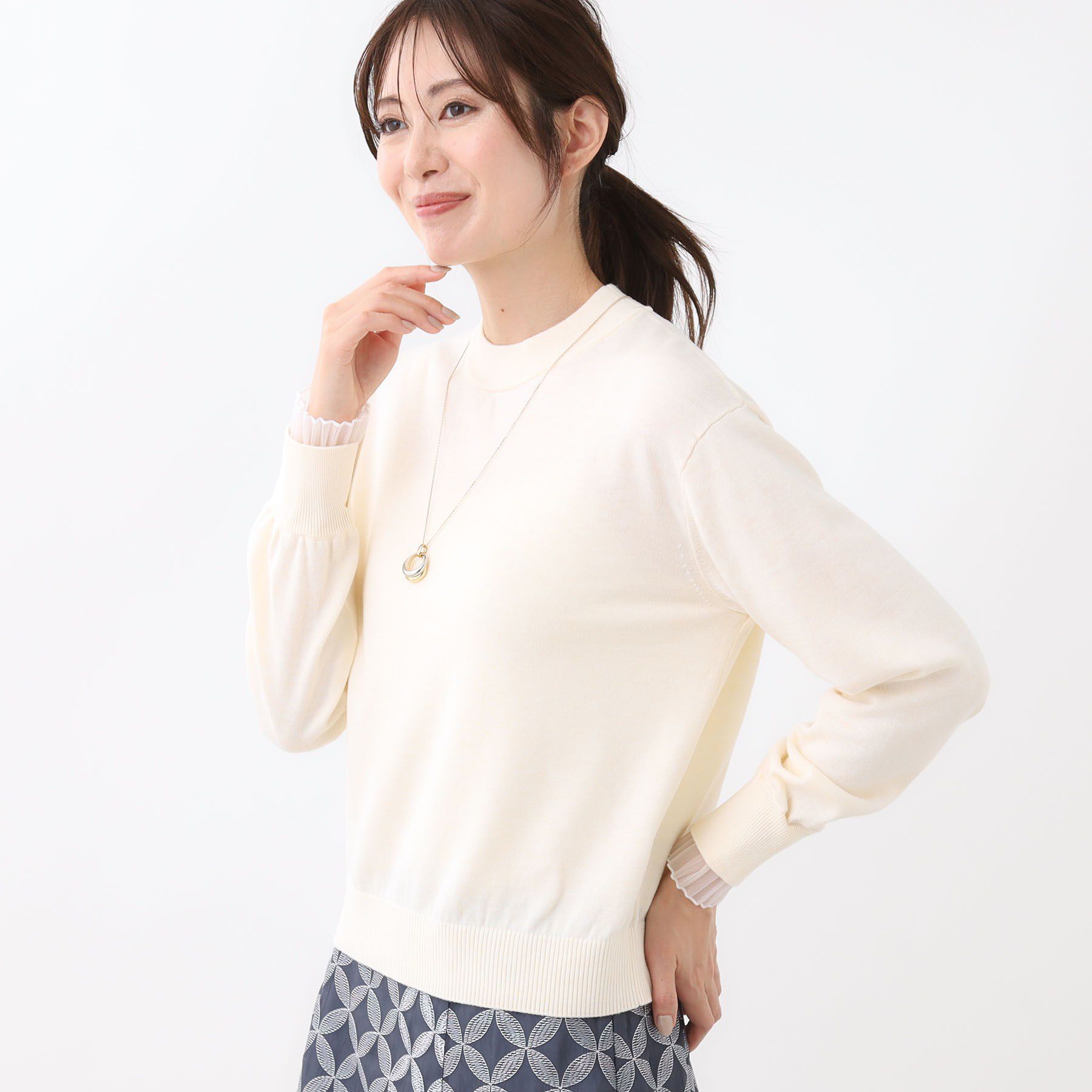 Reflect「【秋映え／重ね着風スタイルに◎】フリルプリーツスリーブニット」|ニット・セーター|