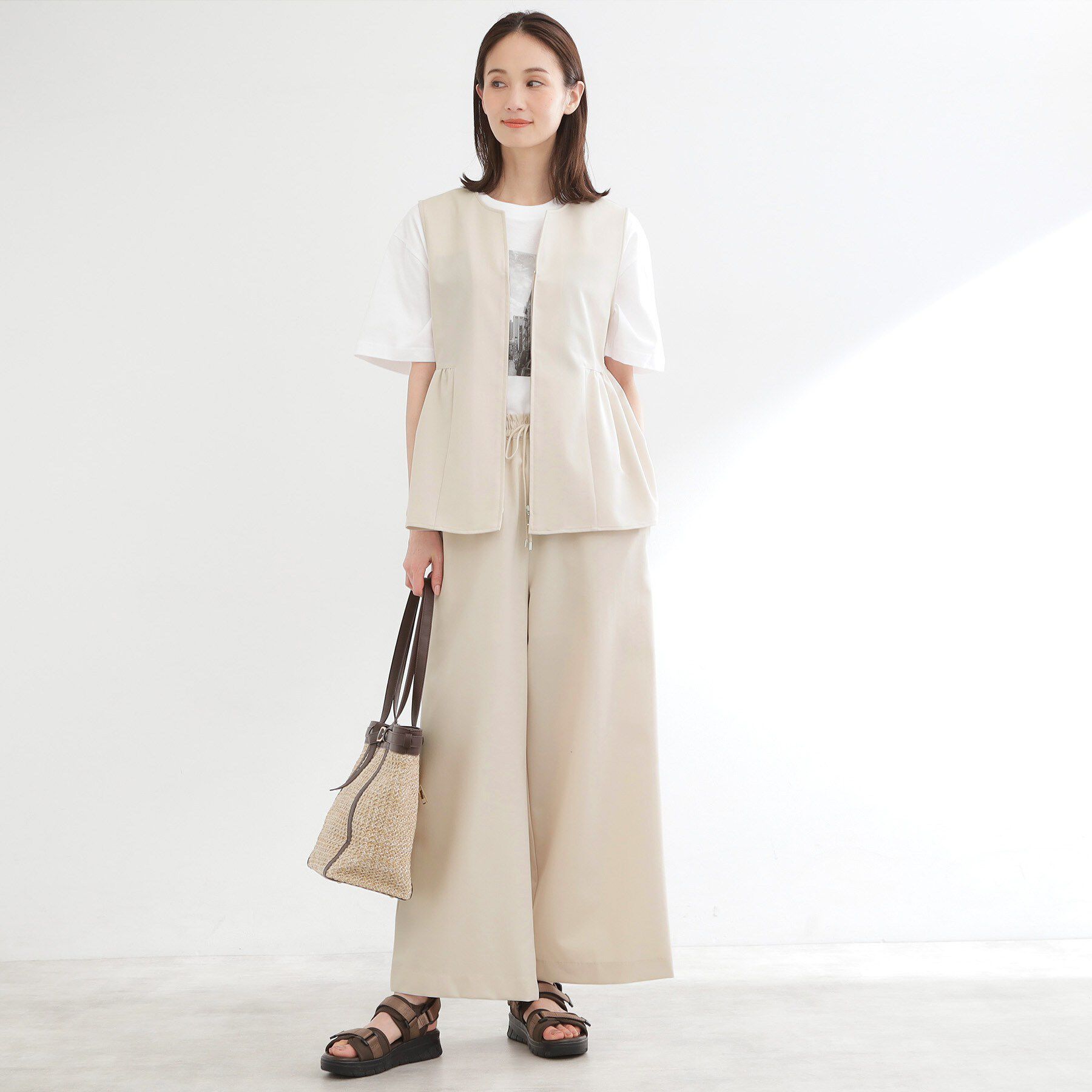 Reflect「【単品使い◎】ペプラムベスト＋リラクシーパンツセット」|スーツ|