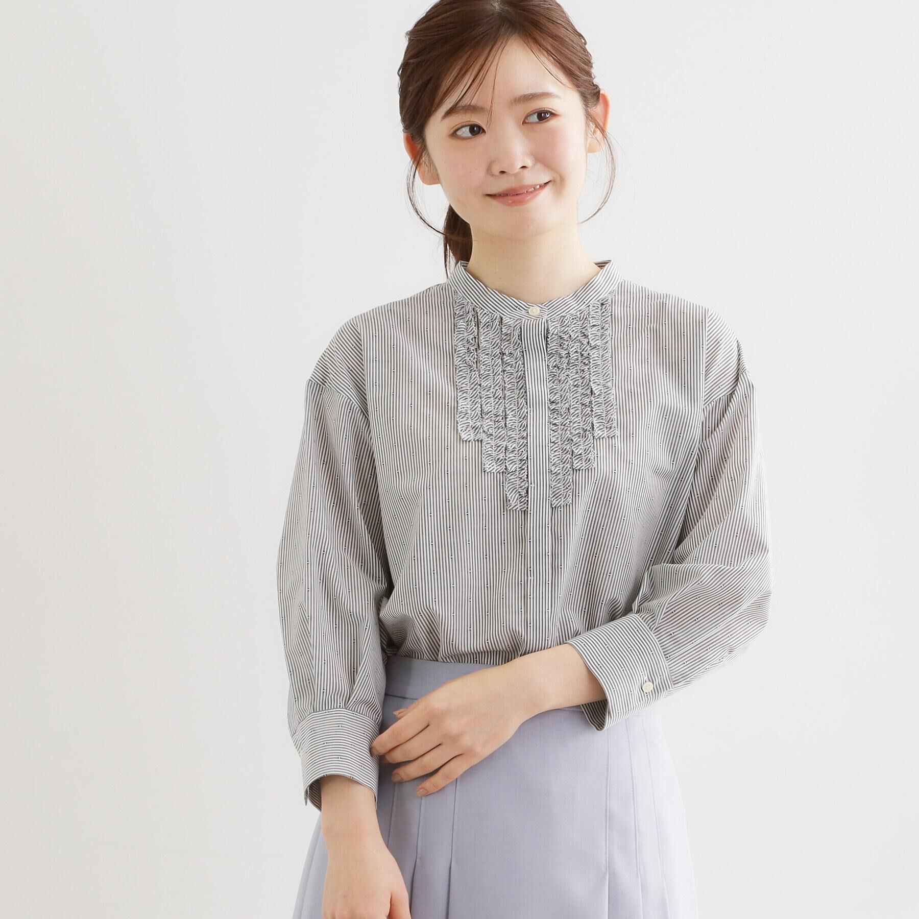 Reflect「【接触冷感】八分袖フロントフリルブラウス」|シャツ・ブラウス|