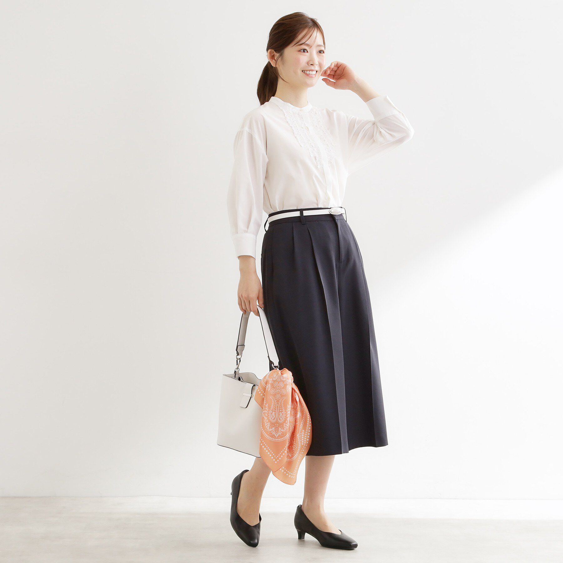 Reflect「【接触冷感】八分袖フロントフリルブラウス」|シャツ・ブラウス|