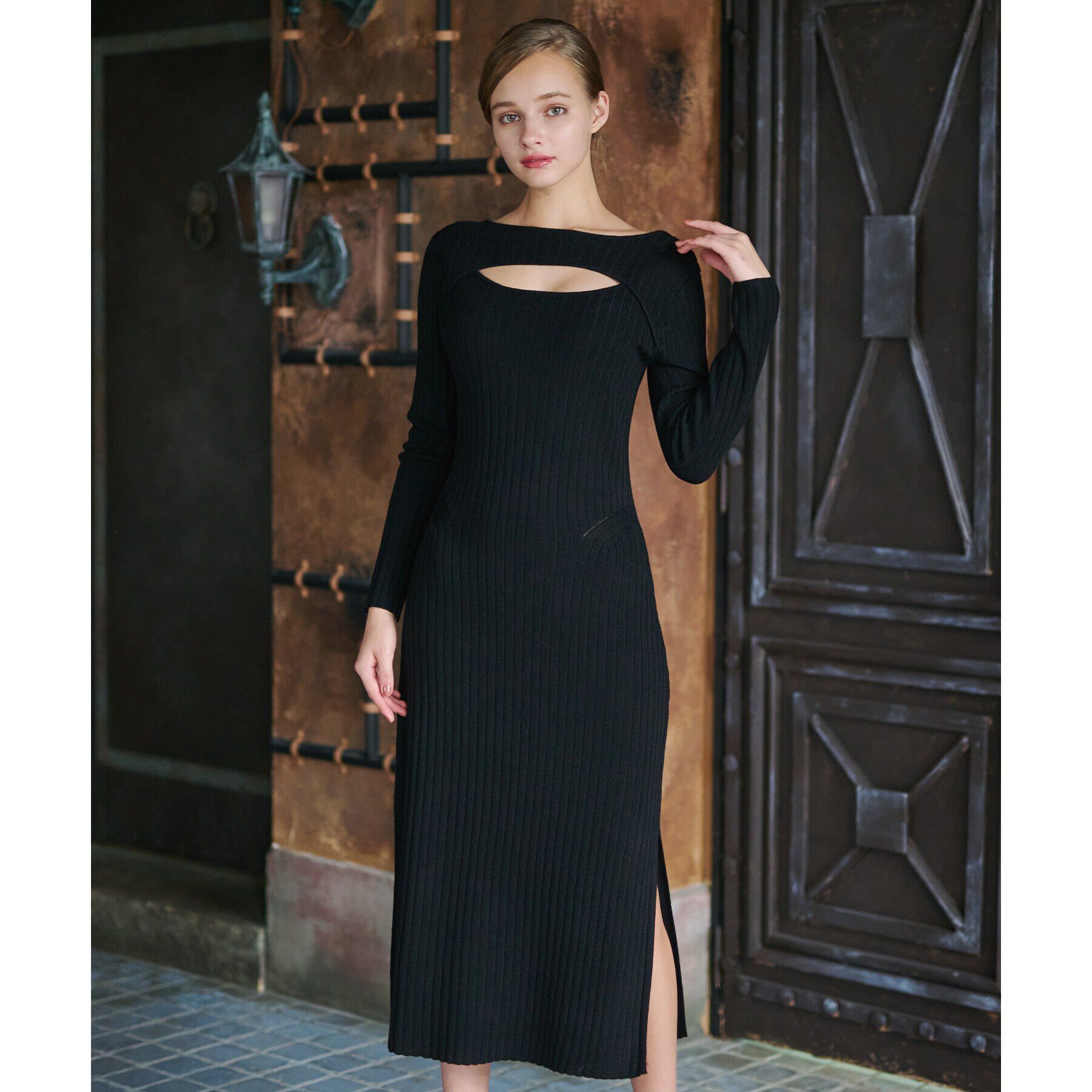 DRESSTERIOR「デコルテリブニットワンピース」|ワンピース|ブラック(019)