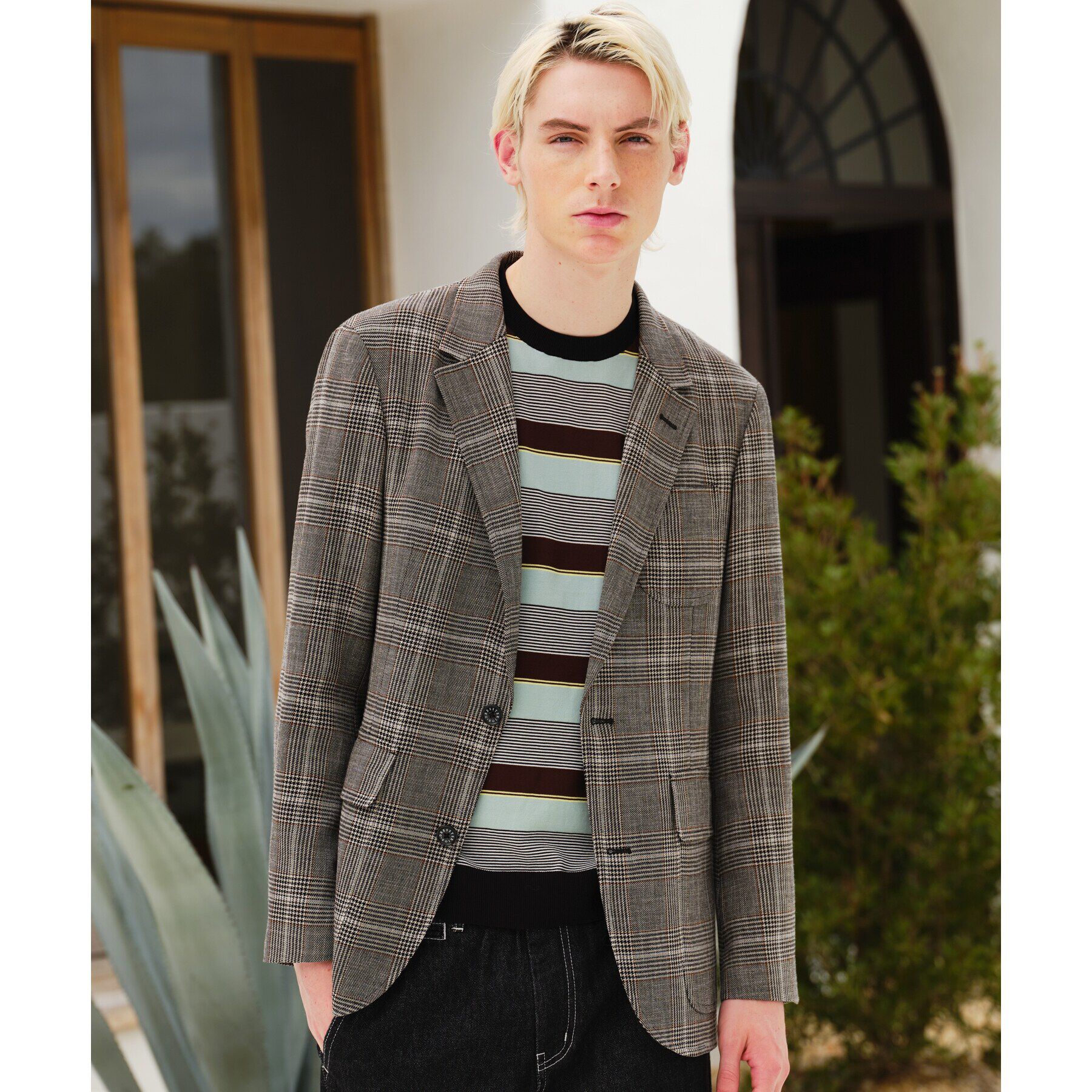 DRESSTERIOR「ウールコットン グレンチェックジャケット」|テーラードジャケット|モカブラウン(242