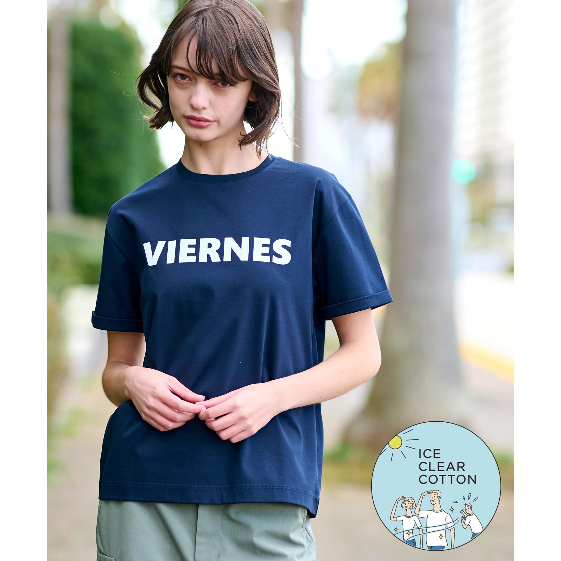 DRESSTERIOR「【接触冷感/抗菌防臭/消臭】アイスクリアコットン VIERNESロゴT」|Tシャツ・カットソー|ネイビー(094)