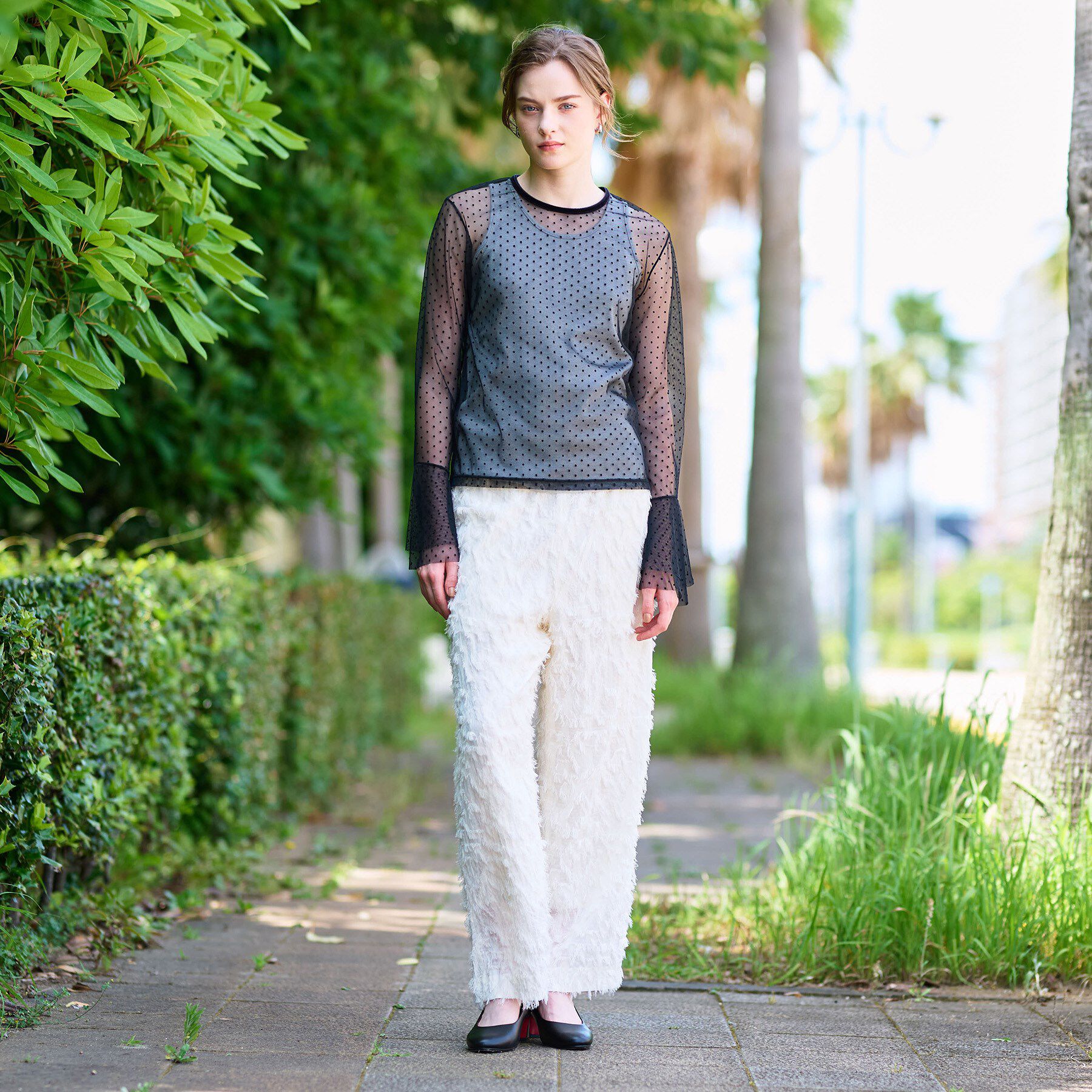 DRESSTERIOR「【洗える/シアー素材】シアードットベルスリーブカットソー」|Tシャツ・カットソー|