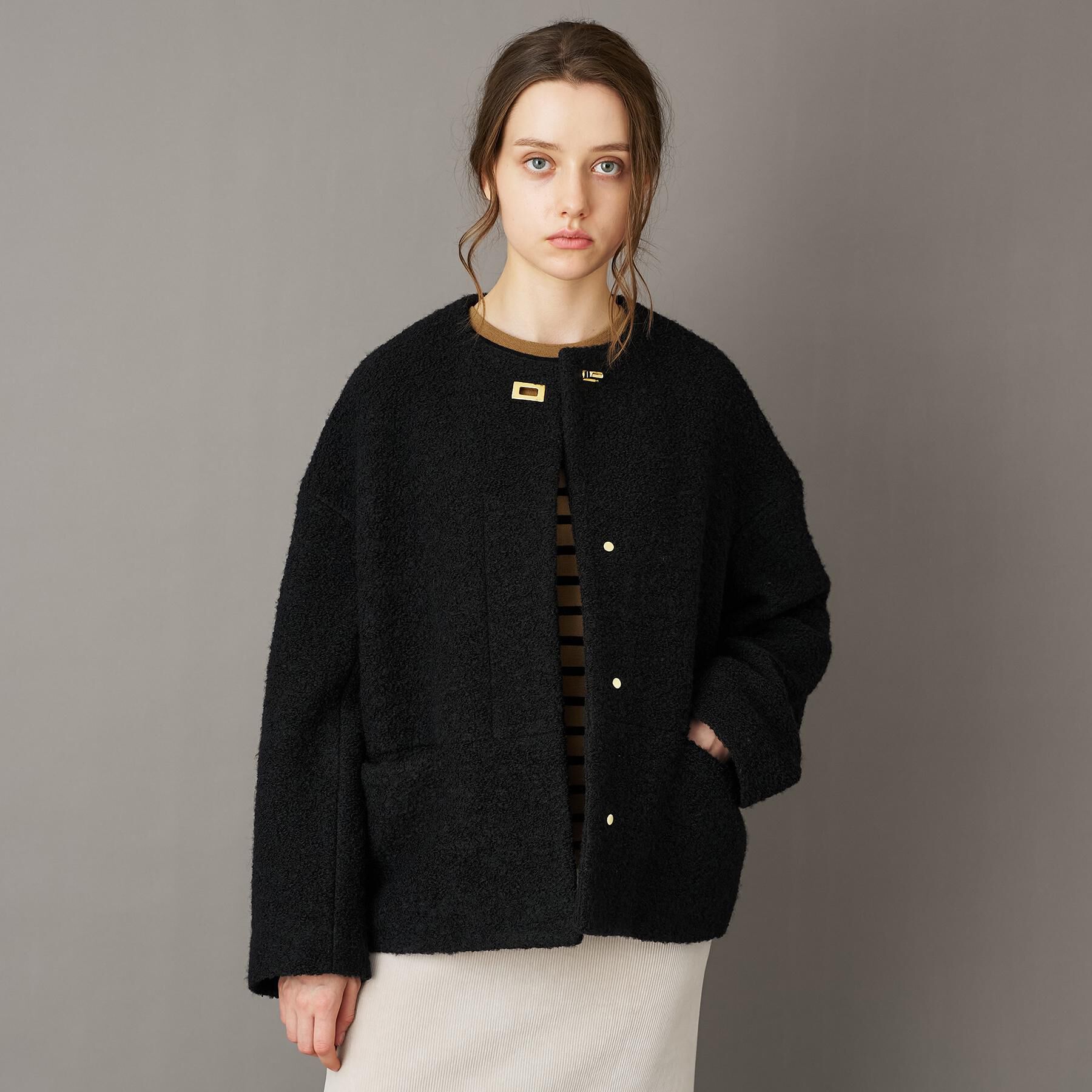 DRESSTERIOR「ループヤーンショートジャケット」|ノーカラーコート|