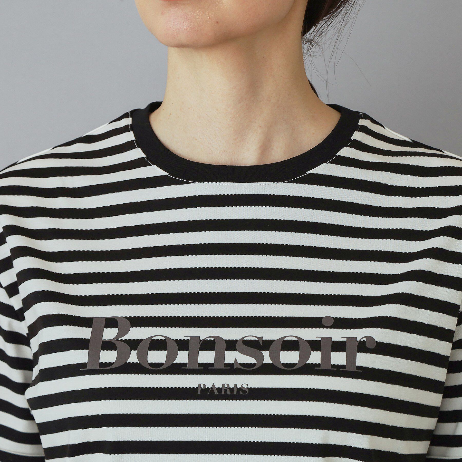 DRESSTERIOR「【接触冷感／抗菌防臭／消臭】アイスクリアコットンBonsoirロゴボーダーTシャツ」|Tシャツ・カットソー|