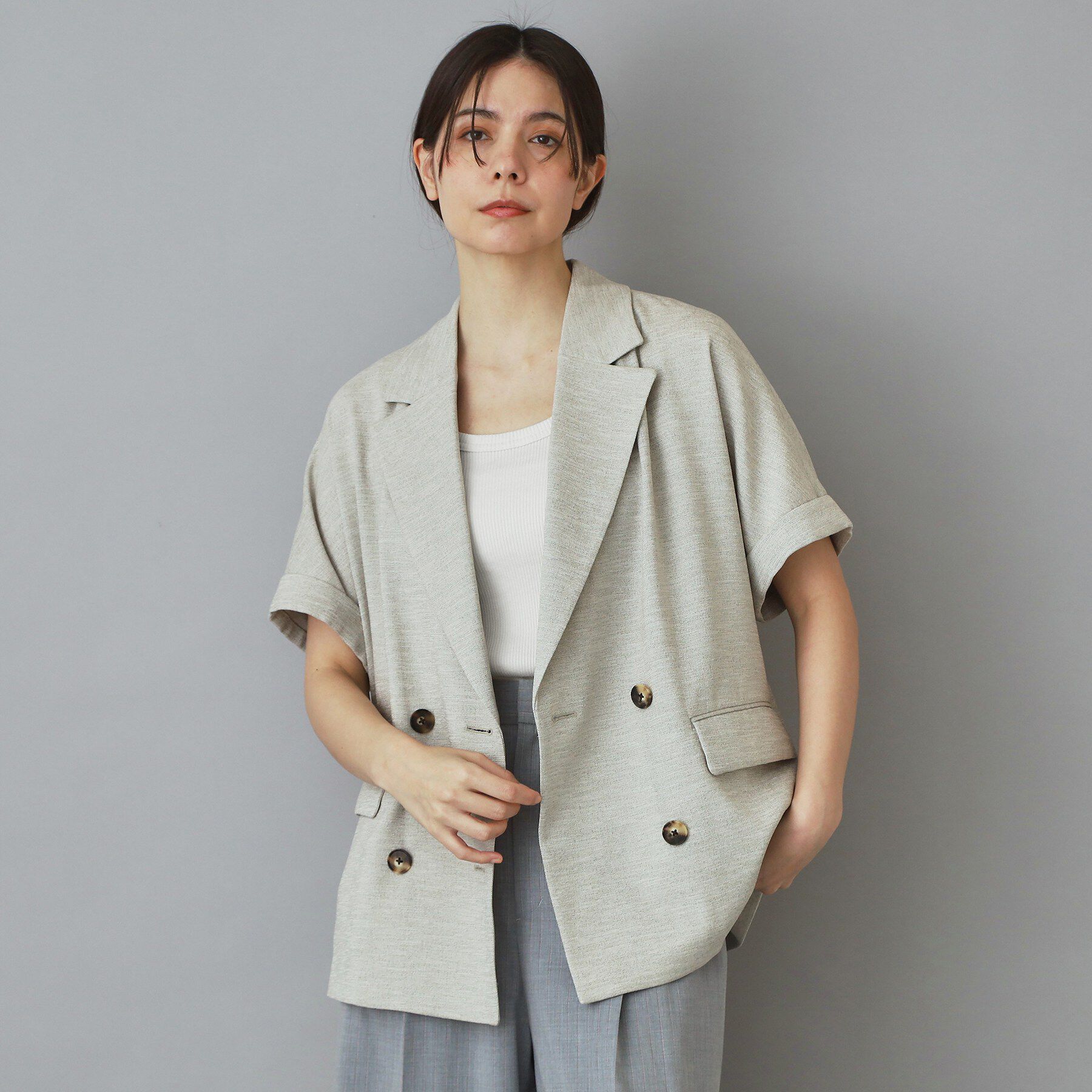 DRESSTERIOR「【UVカット/接触冷感/吸水速乾/セットアップ可】ウォッシャブル リネンライクドルマンジャケット」|テーラードジャケット|グレージュ(050)