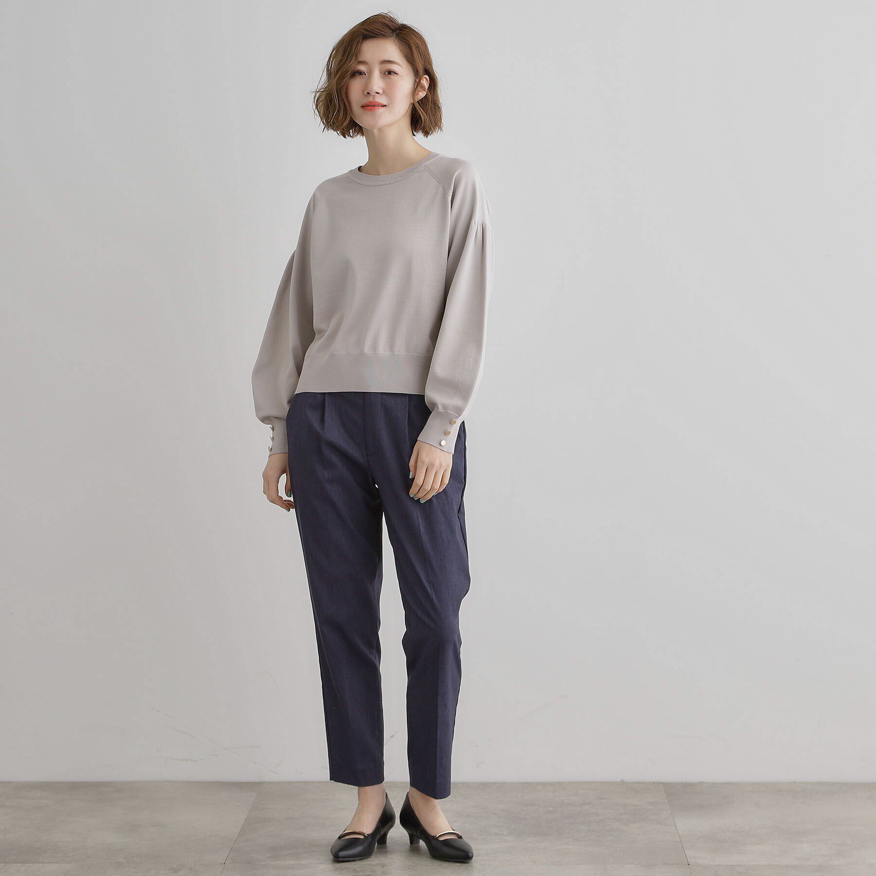 grove「袖口釦ボリュームスリーブクルーネックニット」|ニット・セーター|