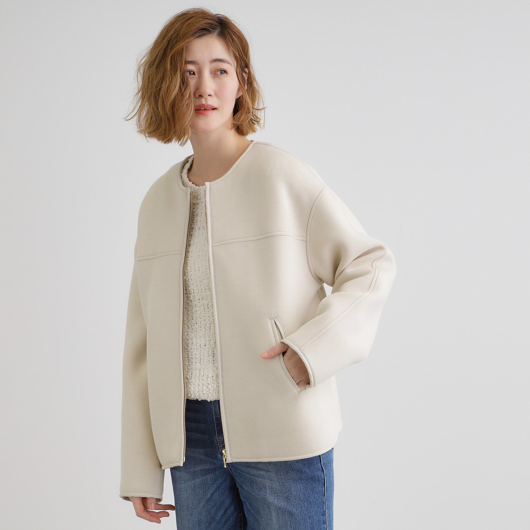 grove「ダンボールジャージパイピングブルゾン」|ブルゾン・スタジャン|