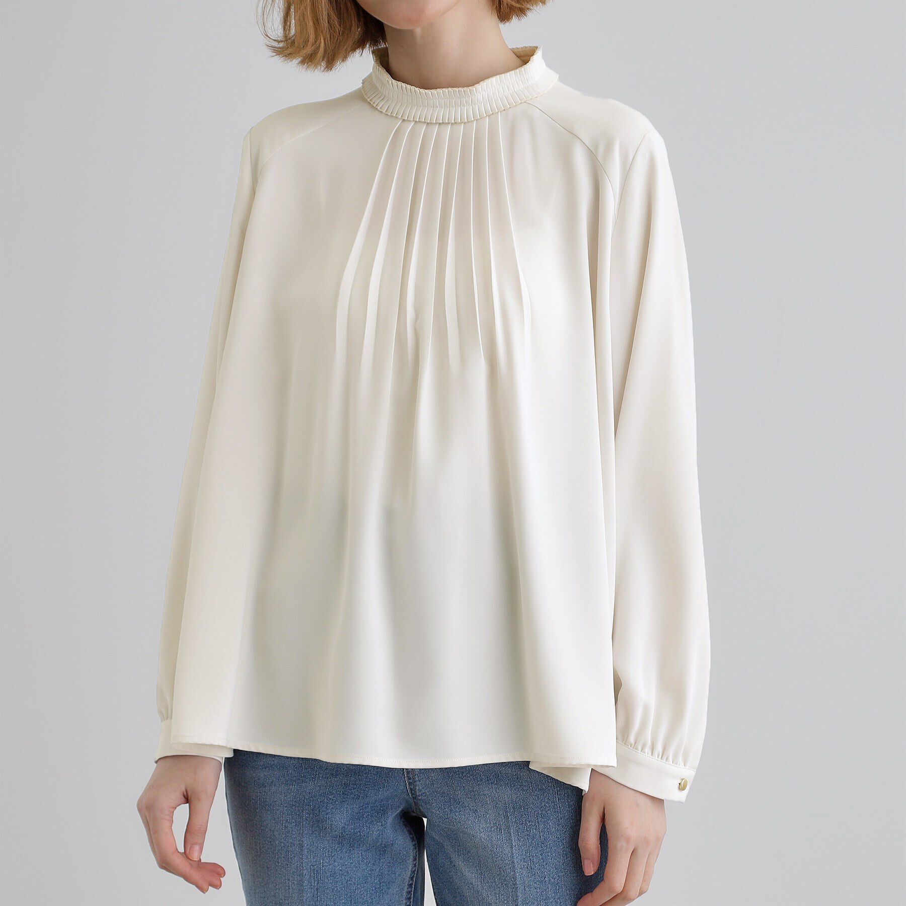 grove「【マシンウォッシュ／防シワ】プリーツネックブラウス」|シャツ・ブラウス|