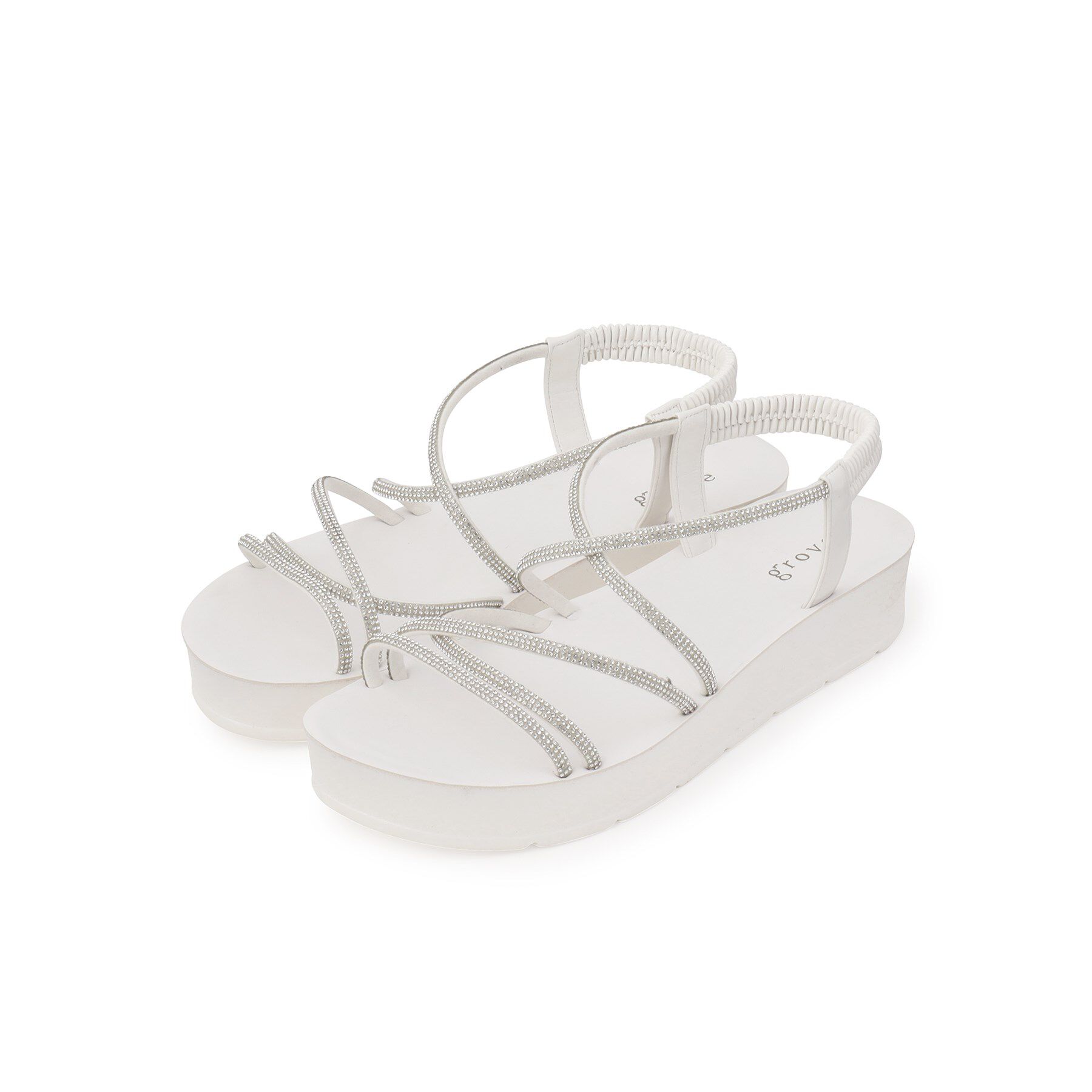 grove「【新色追加・人間工学】ワンタッチラインストーンストラップ厚底サンダル」|サンダル|