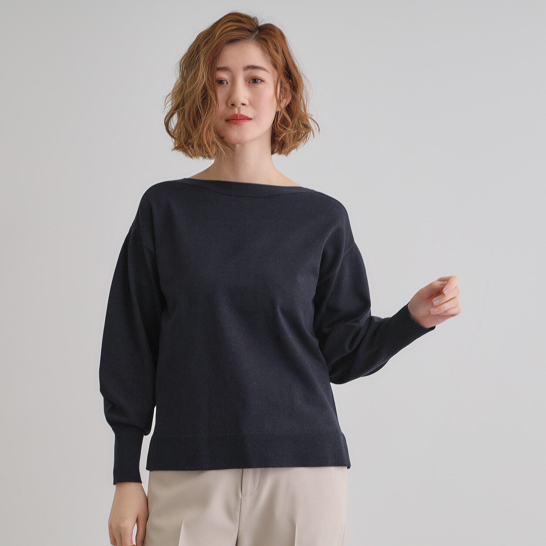 grove「袖タックラメニットプルオーバー」|Tシャツ・カットソー|ネイビー(094)