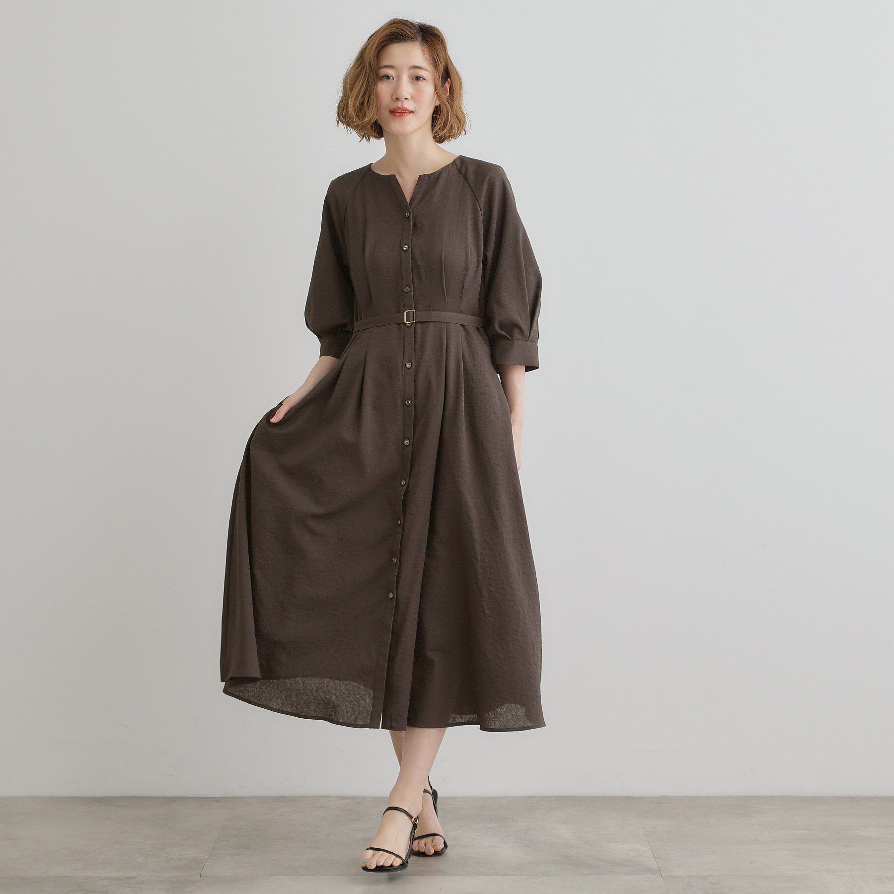 grove「麻調メッシュラグランスリーブワンピース」|ワンピース|