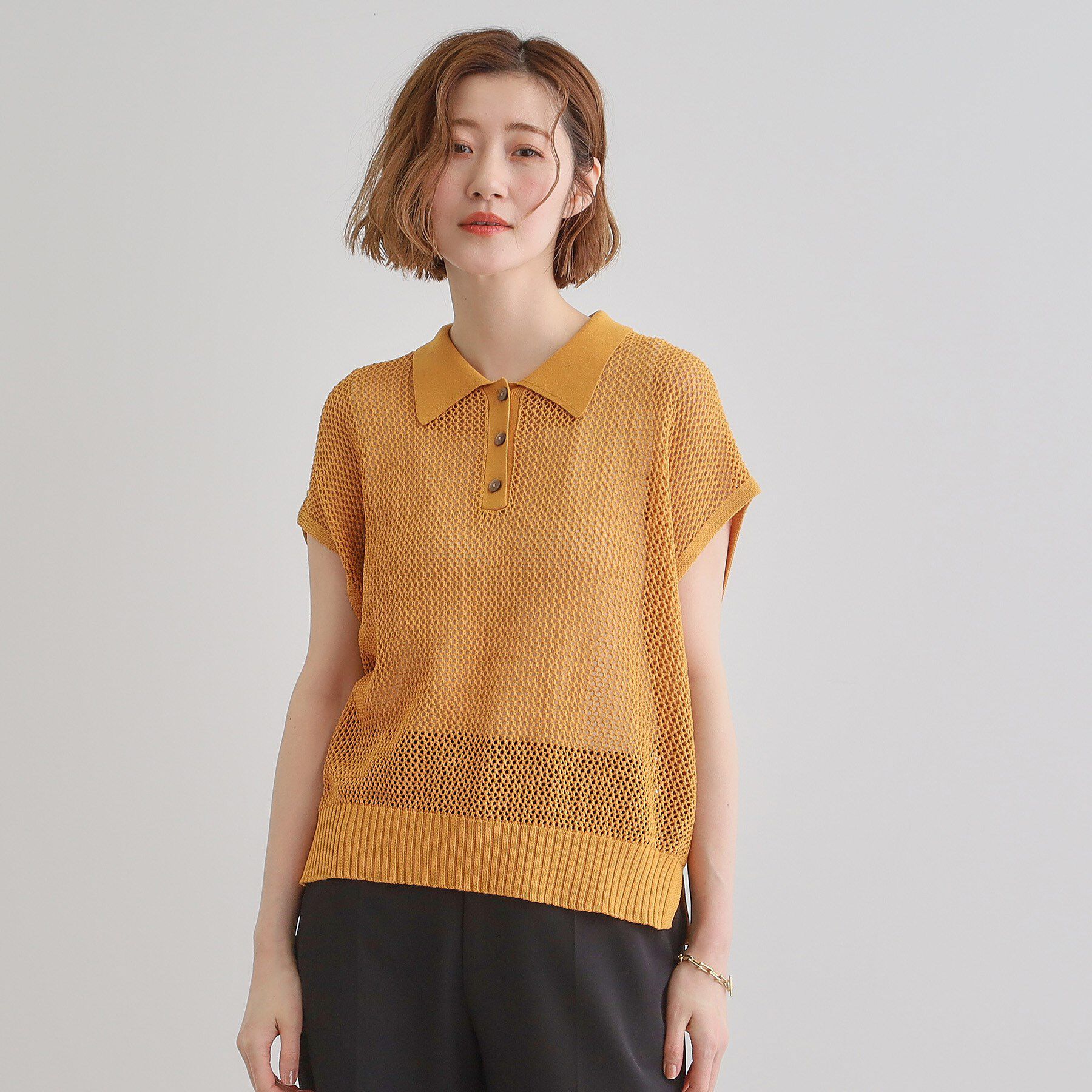 grove「取り入れるだけで旬顔 メッシュ編みポロニット」|ニット・セーター|