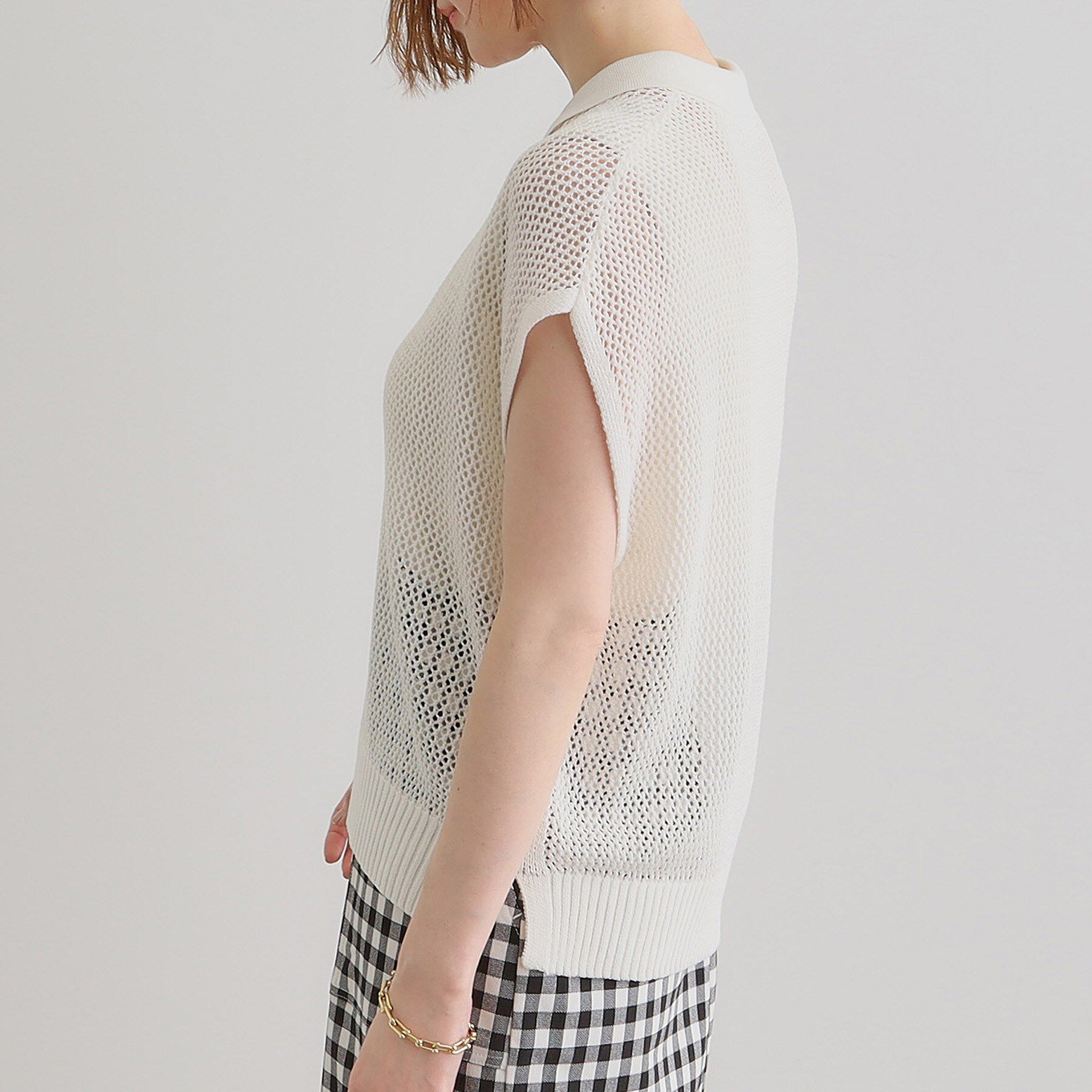 grove「取り入れるだけで旬顔 メッシュ編みポロニット」|ニット・セーター|