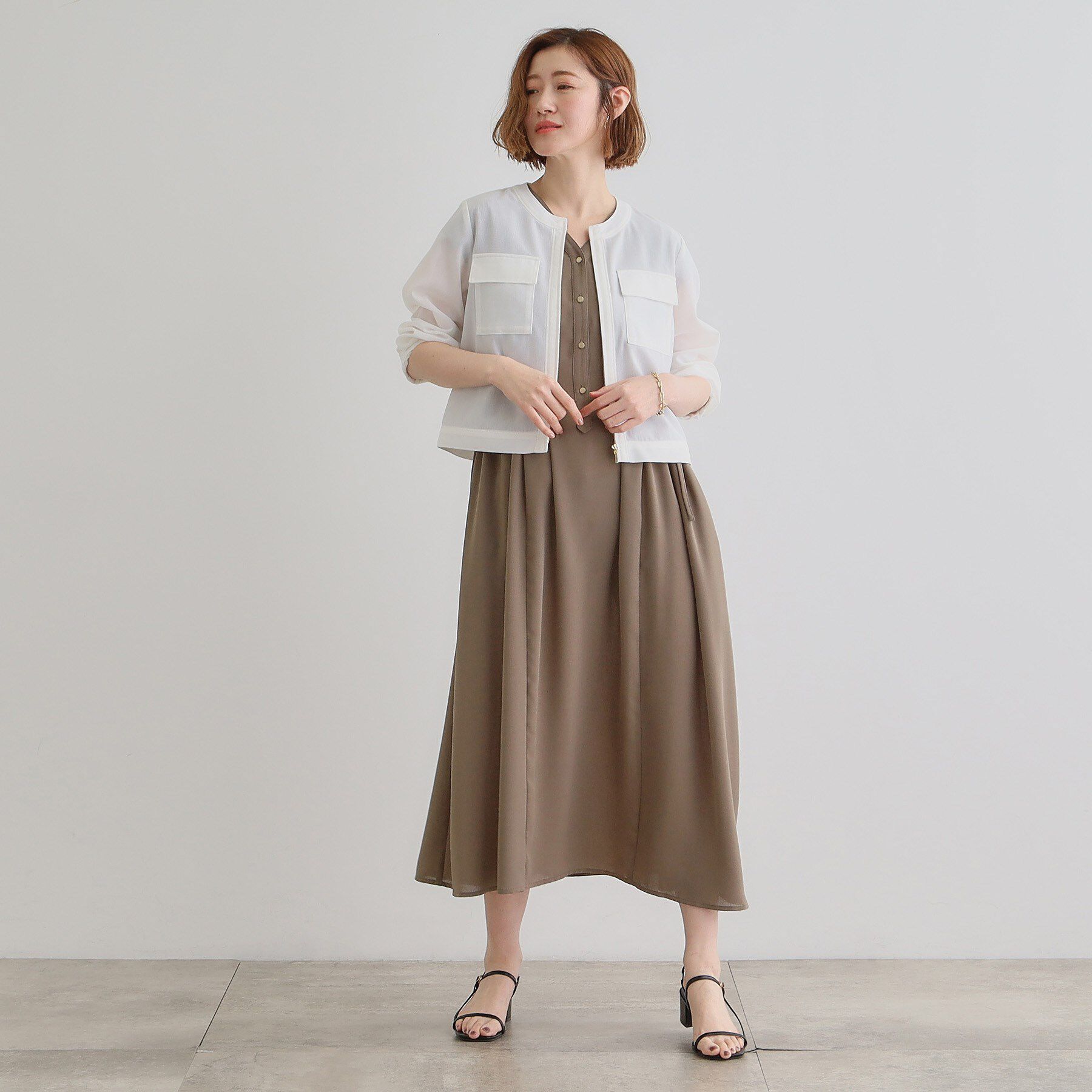 grove「麻調ノーカラーシアーブルゾン」|ブルゾン・スタジャン|