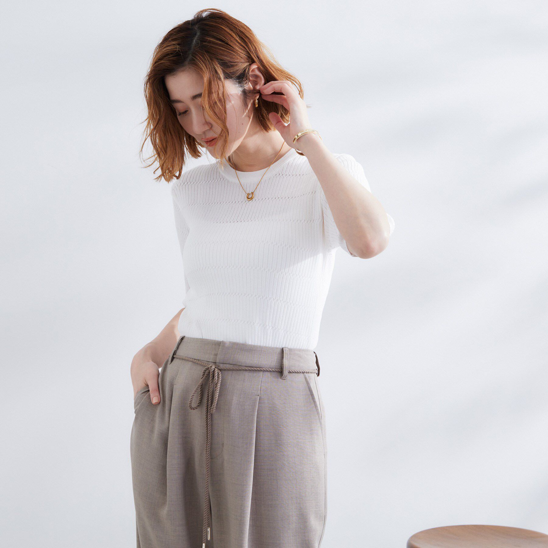 grove「地柄ボーダーリブニットプルオーバー」|ニット・セーター|