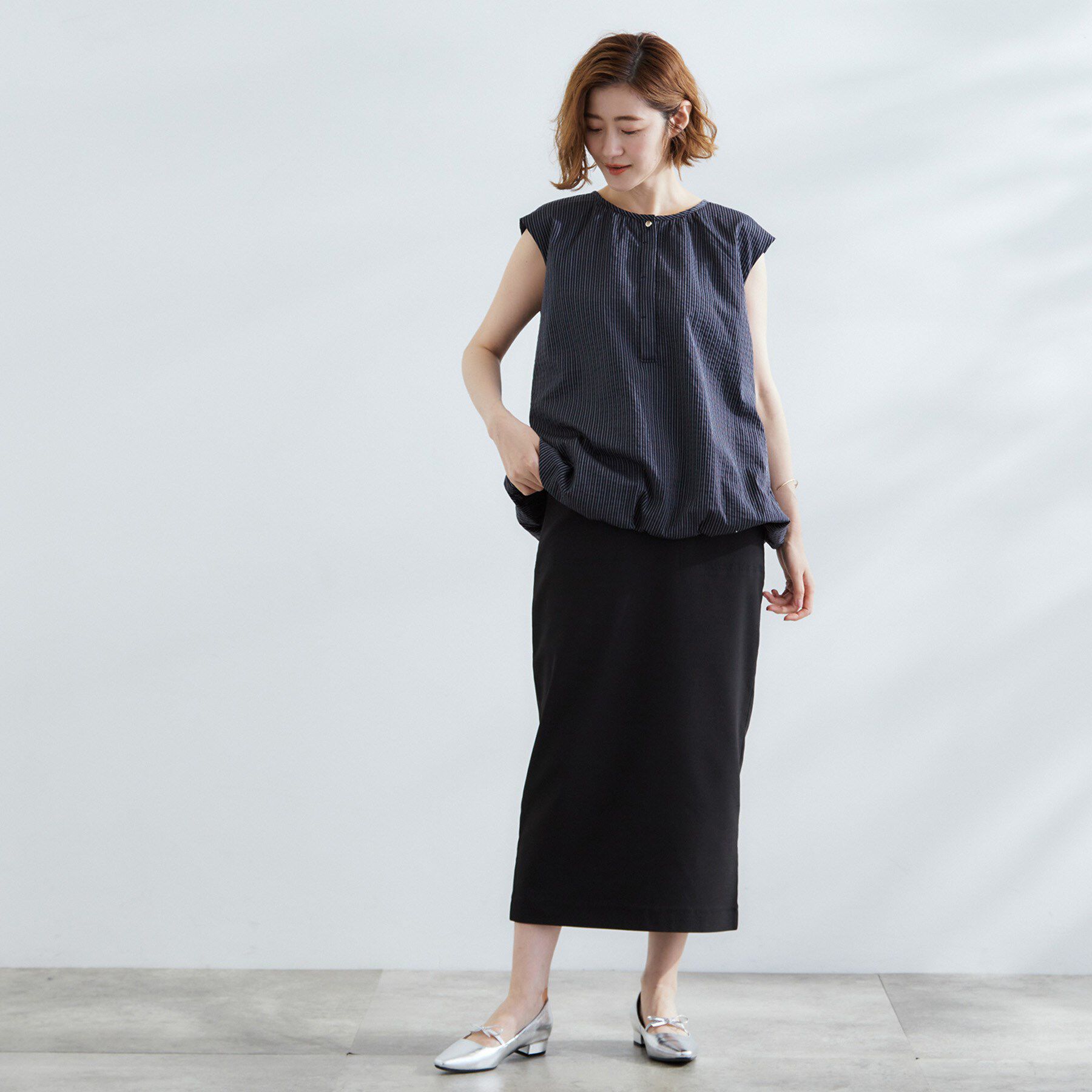 grove「裾のボリュームが今年気分　ストライプバルーンブラウス」|シャツ・ブラウス|