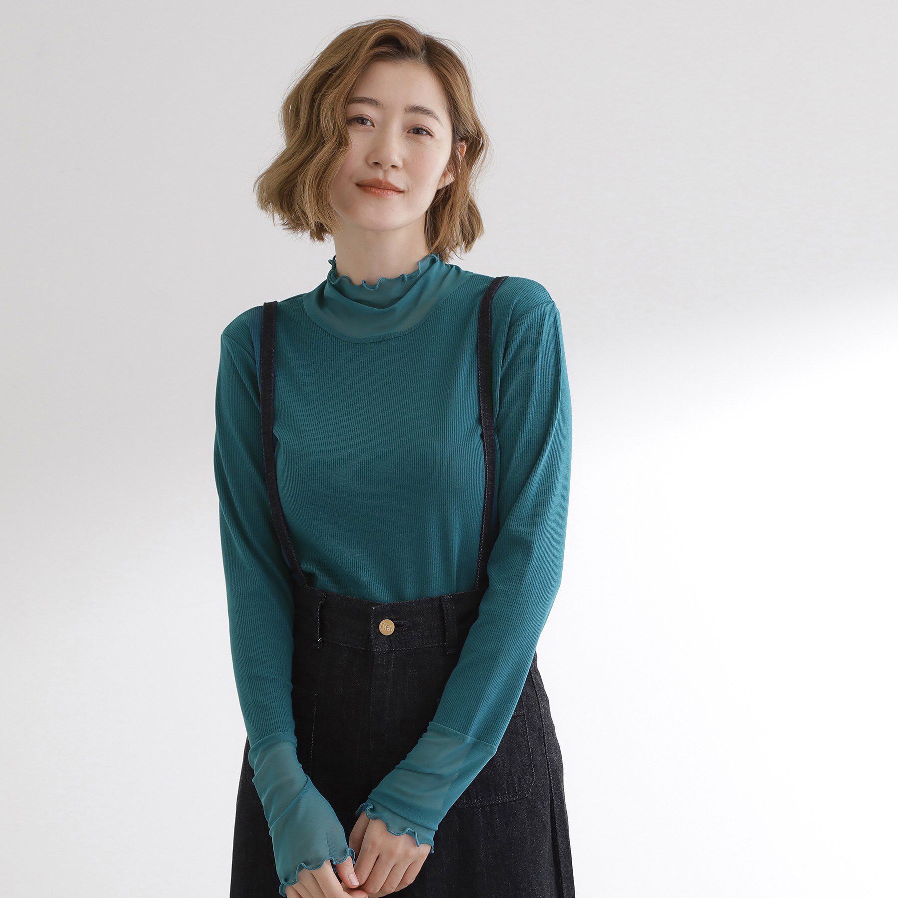 grove「シアー切替ハイネックプルオーバー」|Tシャツ・カットソー|ブルーグリーン(09