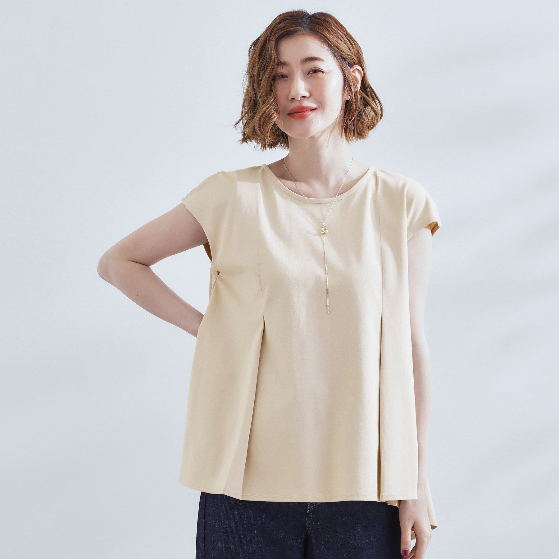 grove「すっきり見え　ペプラムフレンチスリーブカットソー」|Tシャツ・カットソー|