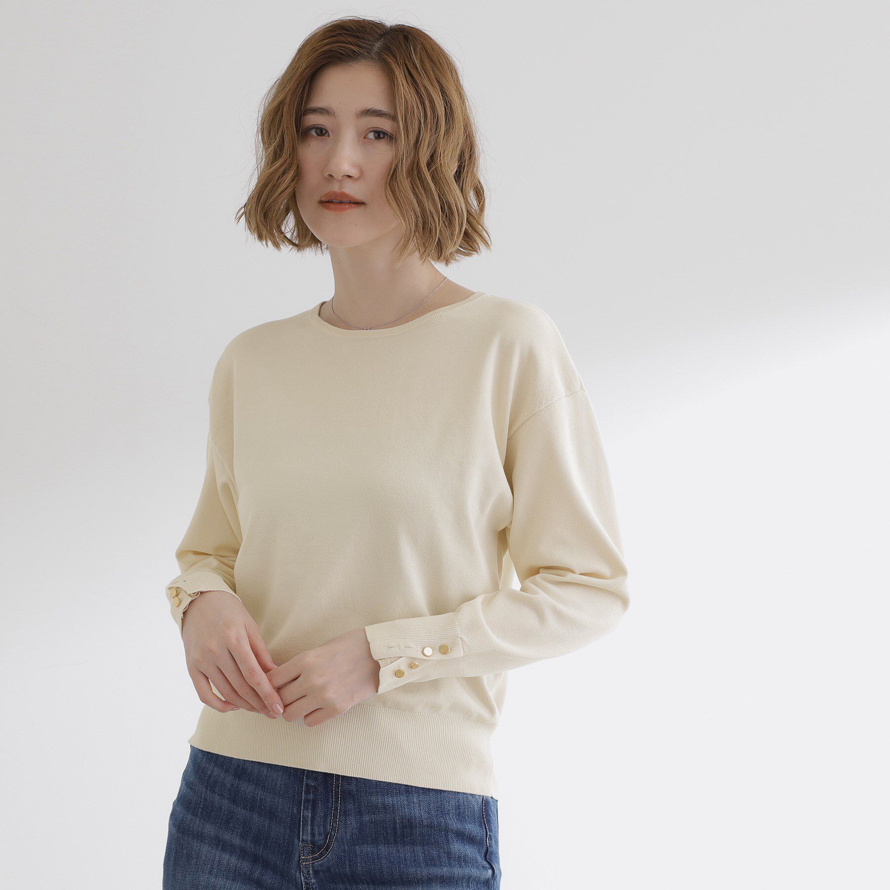 grove「ON/OFF毎日使える！袖口ボタンドロップショルダーニット」|ニット・セーター|