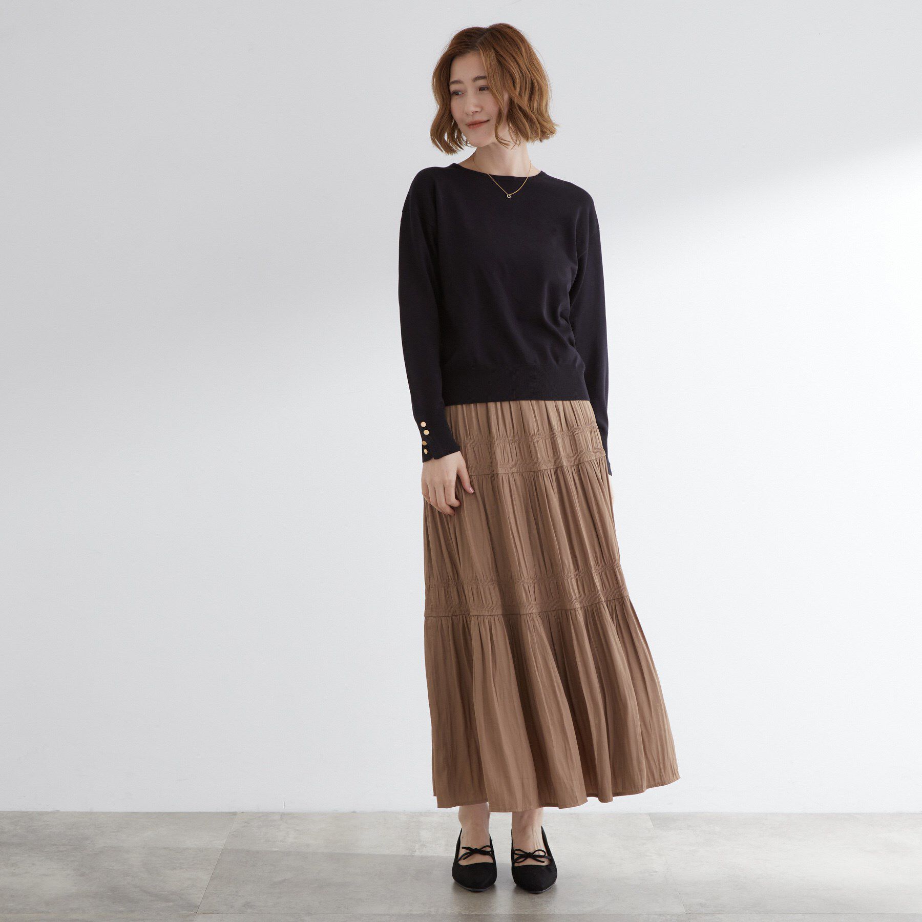 grove「ON/OFF毎日使える！袖口ボタンドロップショルダーニット」|ニット・セーター|