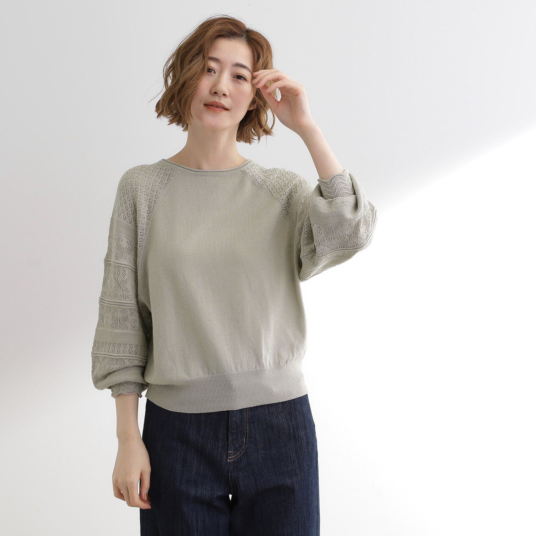 grove「【最終お値下げ！！】袖レース編みラグランスリーブニット」|ニット・セーター|