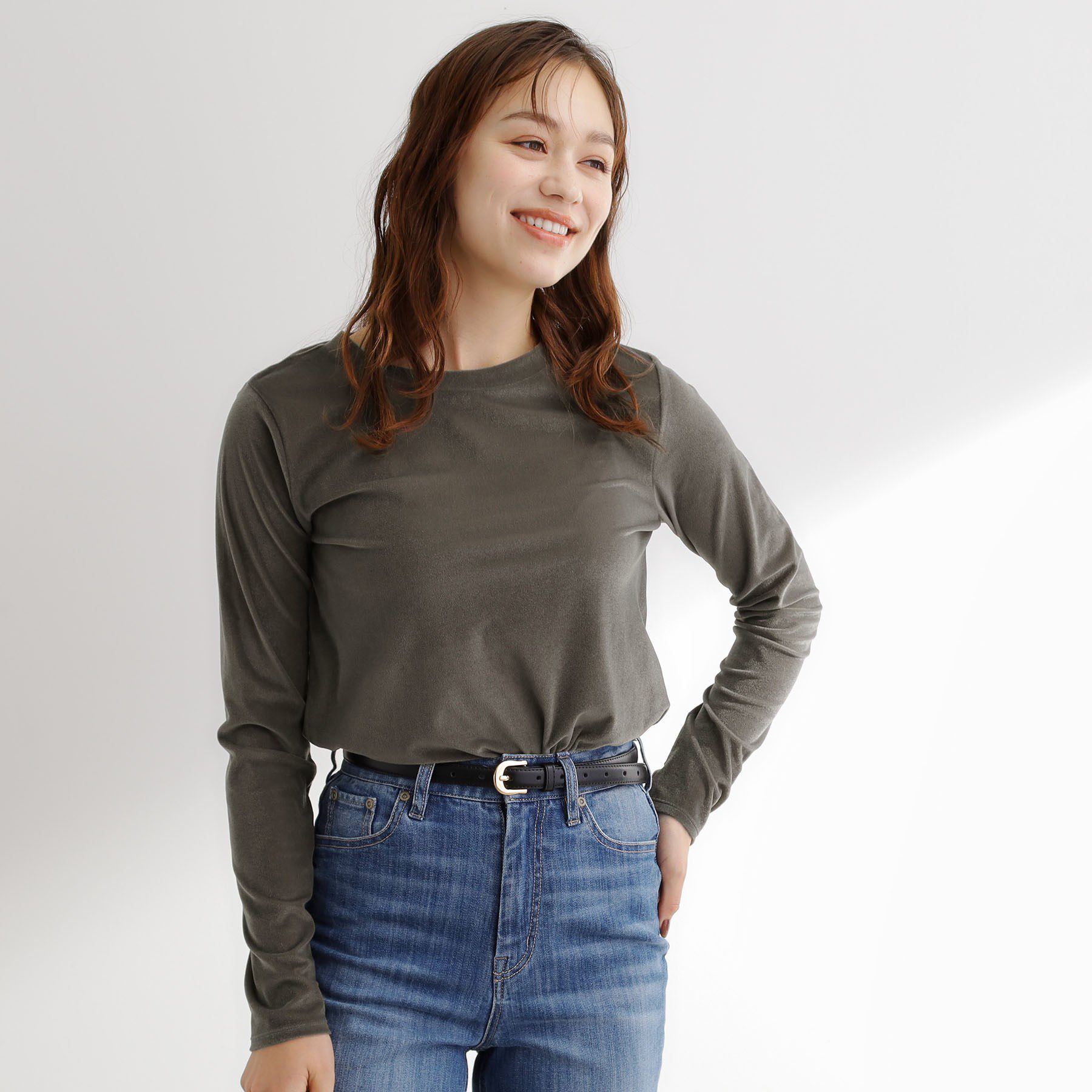 grove「シアーカットベロアロンT」|Tシャツ・カットソー|チャコールグレー(0