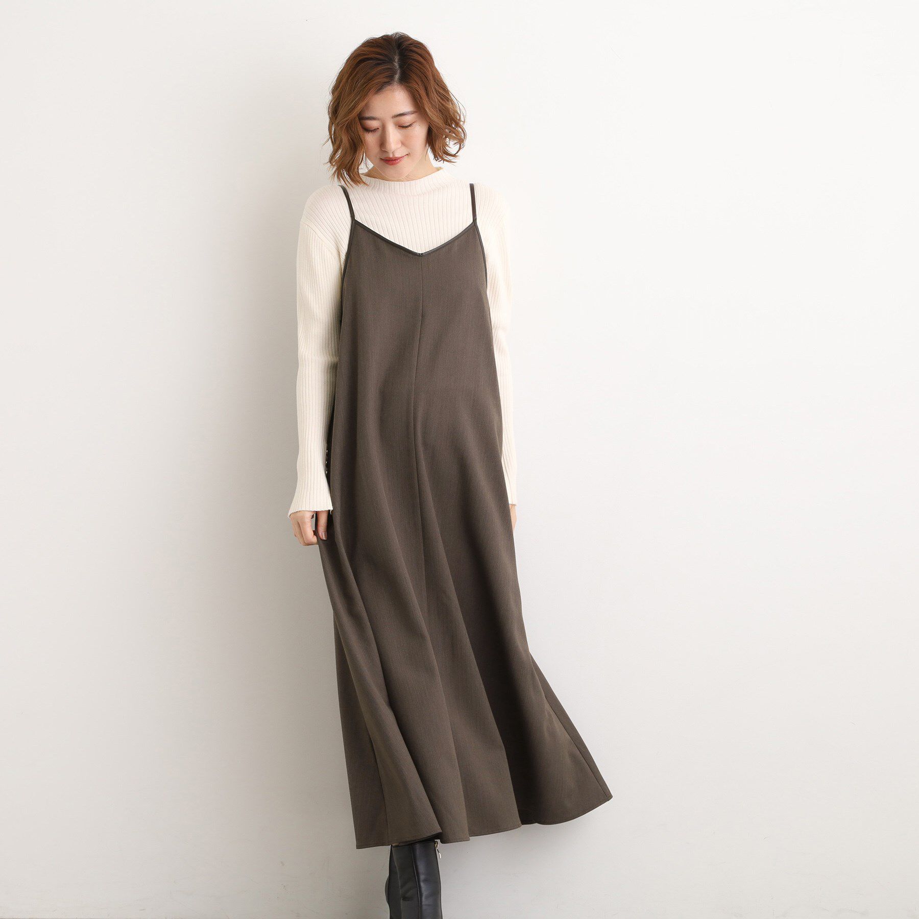grove「【体型カバー/レイヤード】へリンボンキャミワンピース」|ワンピース|