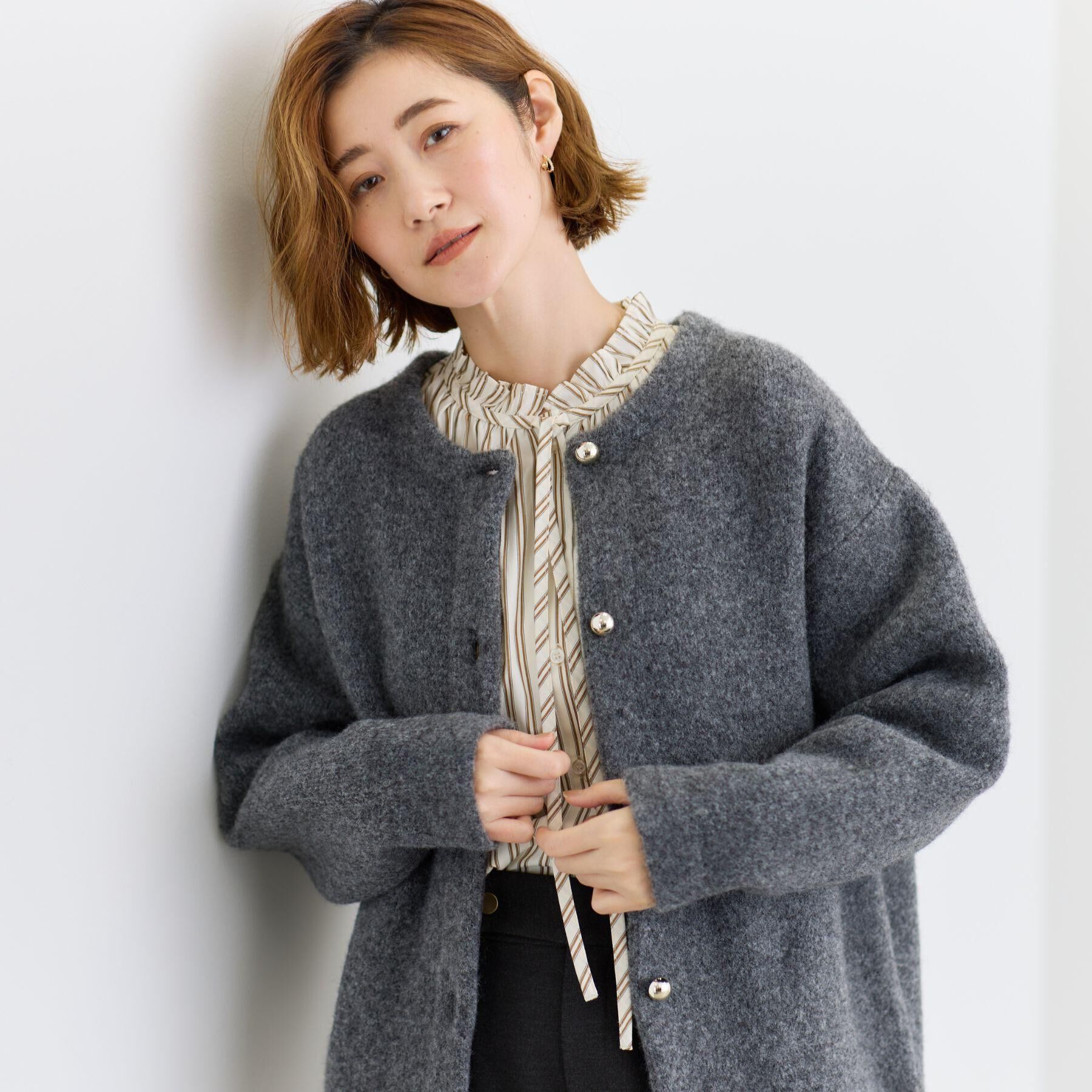 grove「ふっくらやわらかく、毛混オーバーニットカーディガン」|カーディガン|