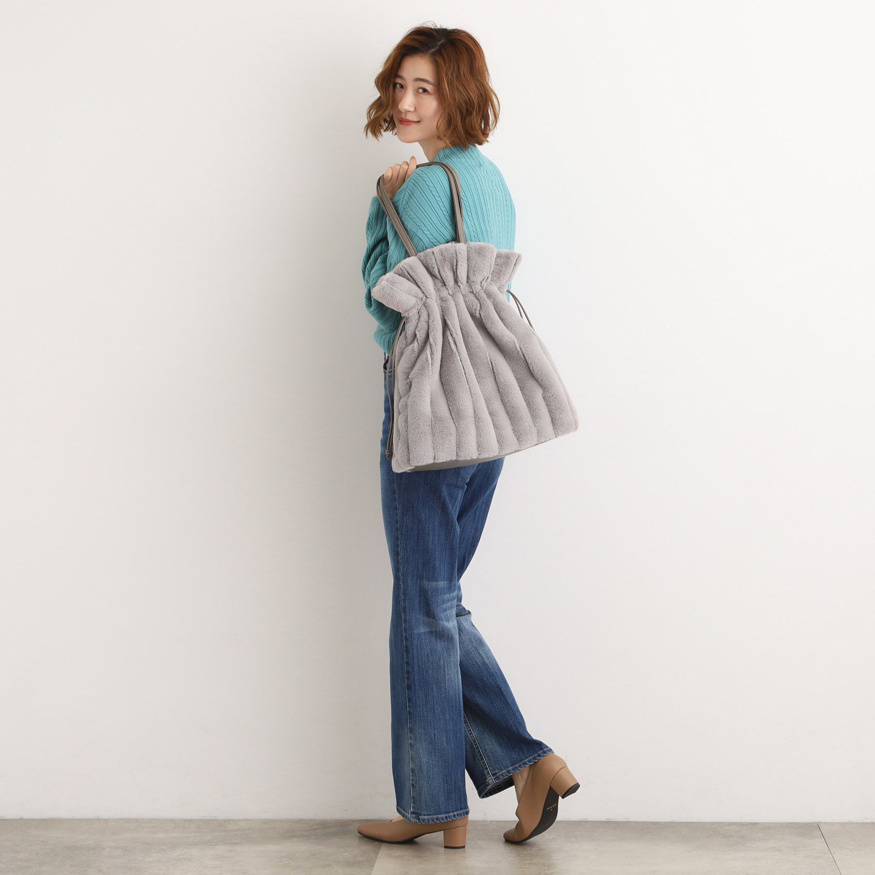 grove「ストライプエコファー巾着トート」|トートバッグ|