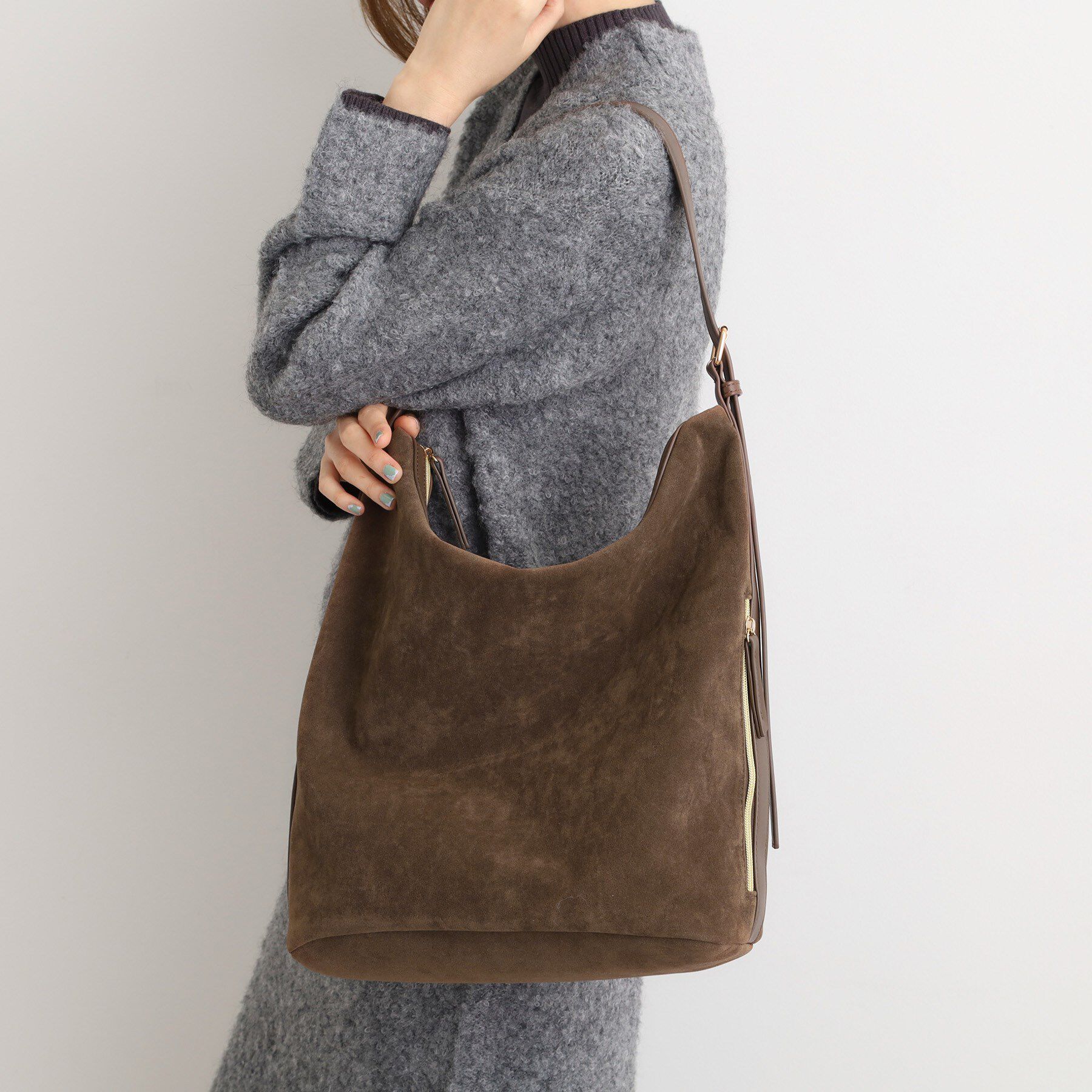 grove「スエード調コンビワンンショルダー」|ショルダー・メッセンジャー|ブラウン(043)