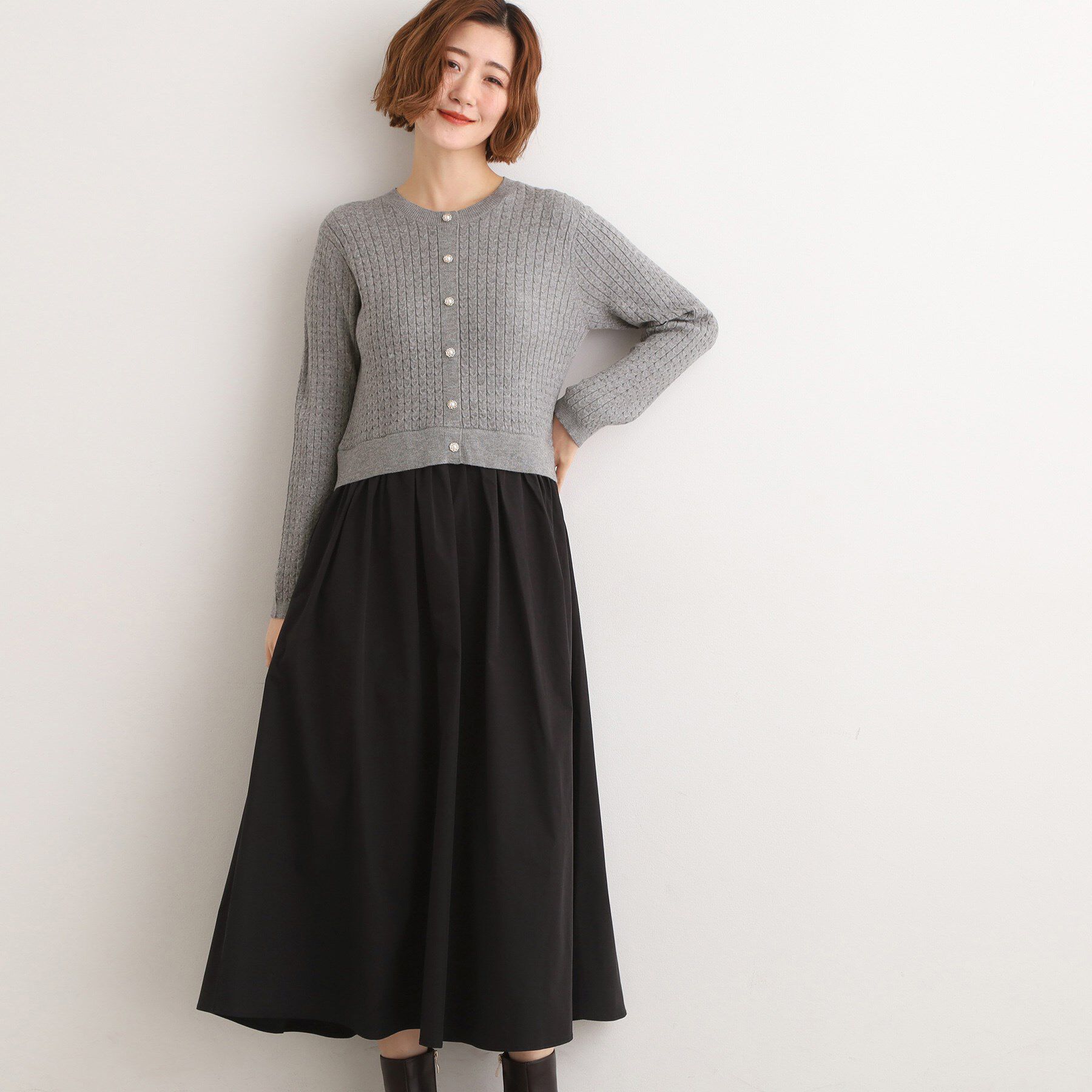 grove「ケーブルニットドッキングワンピース」|ワンピース|グレー(012)