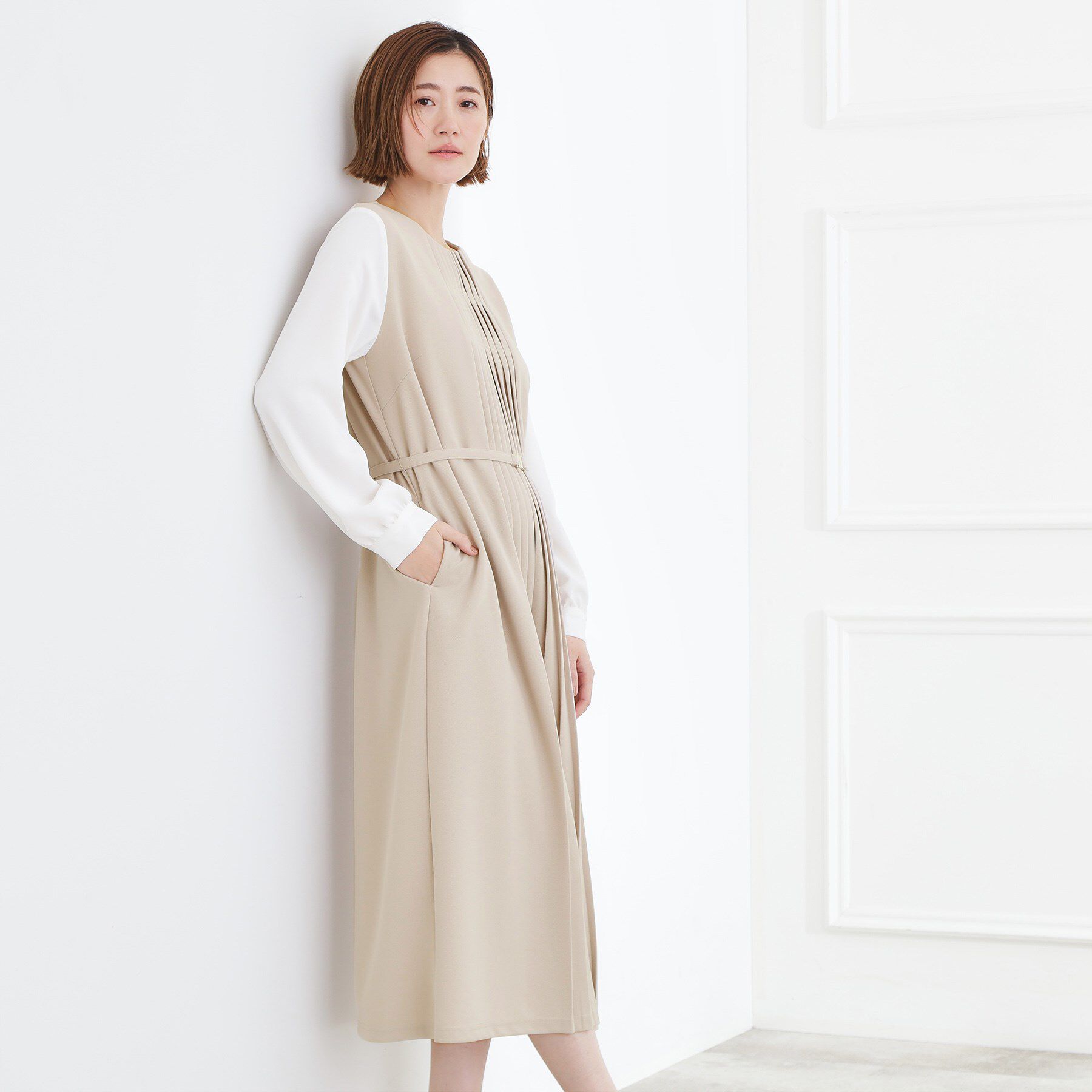 grove「【手洗いOK】フロントプリーツ袖コンシャスワンピース」|ワンピース|