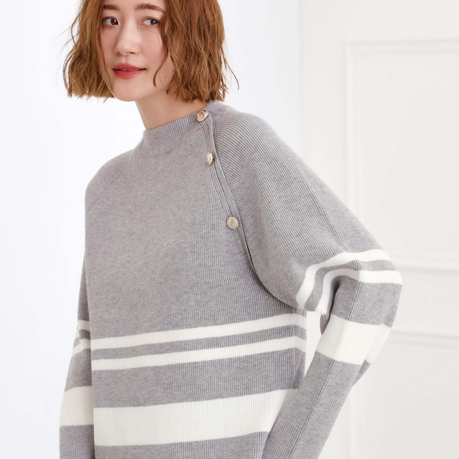 grove「ラグランスリーブ肩釦ニット」|ニット・セーター|