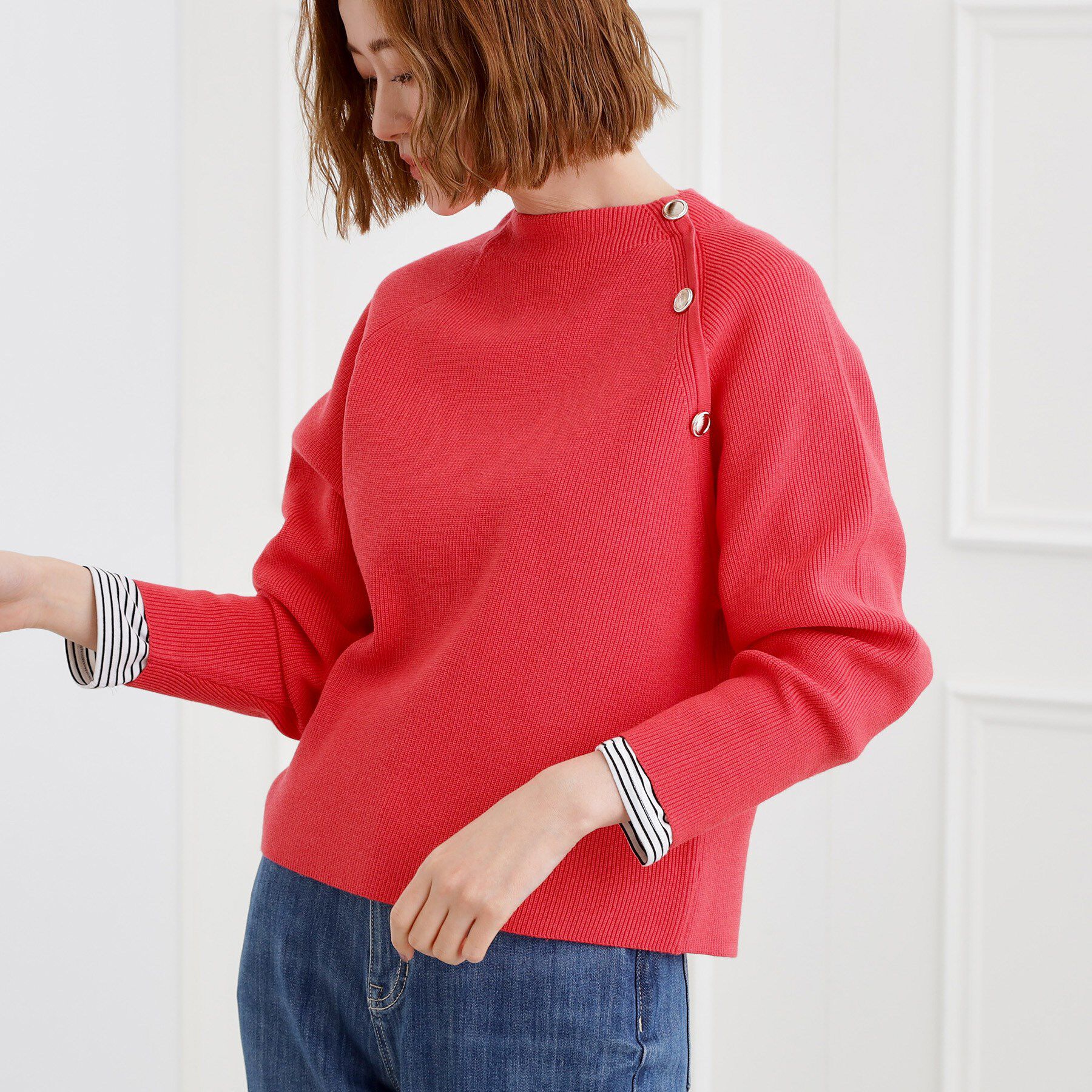 grove「ラグランスリーブ肩釦ニット」|ニット・セーター|