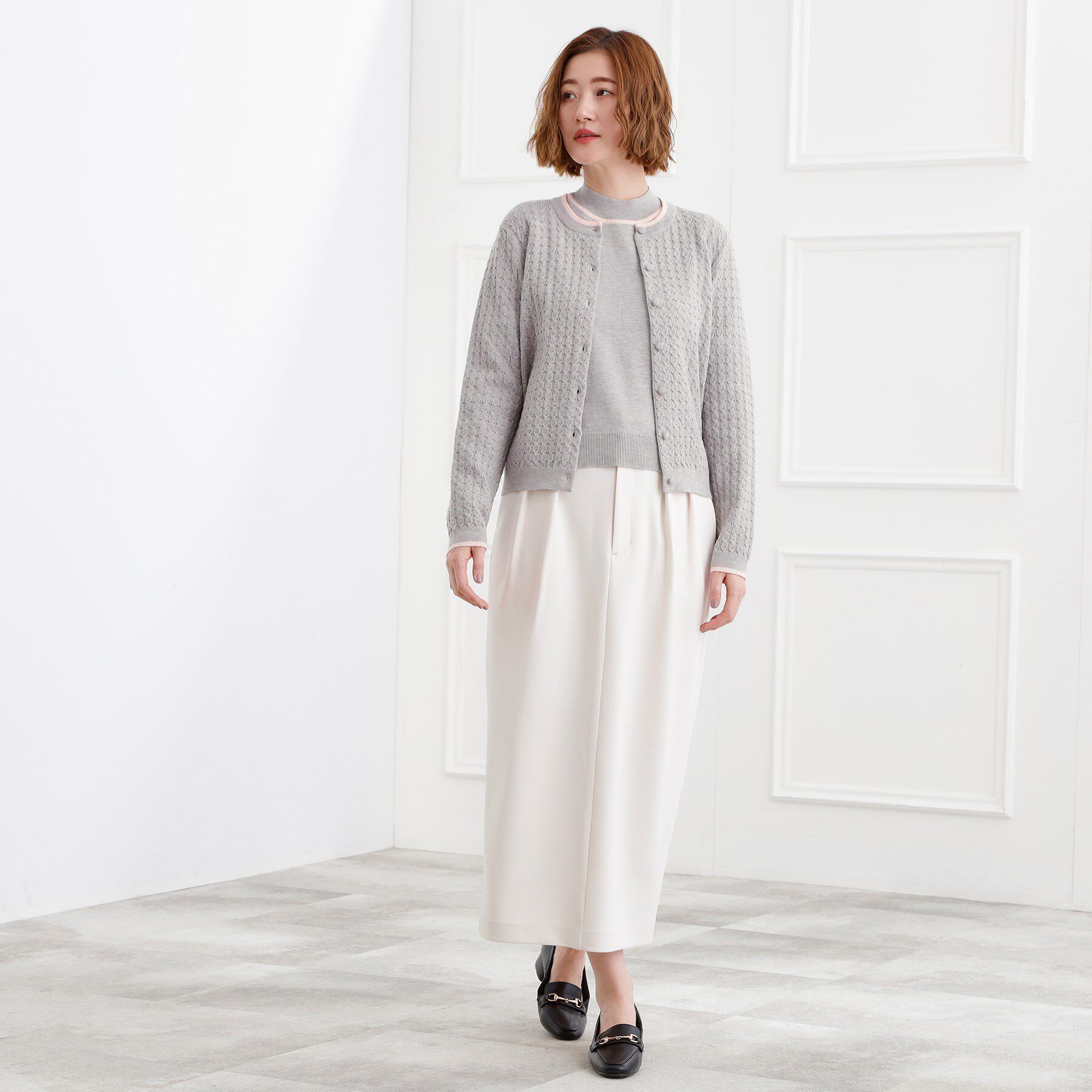 grove「ミニケーブルクルーネックカーディガン」|カーディガン|