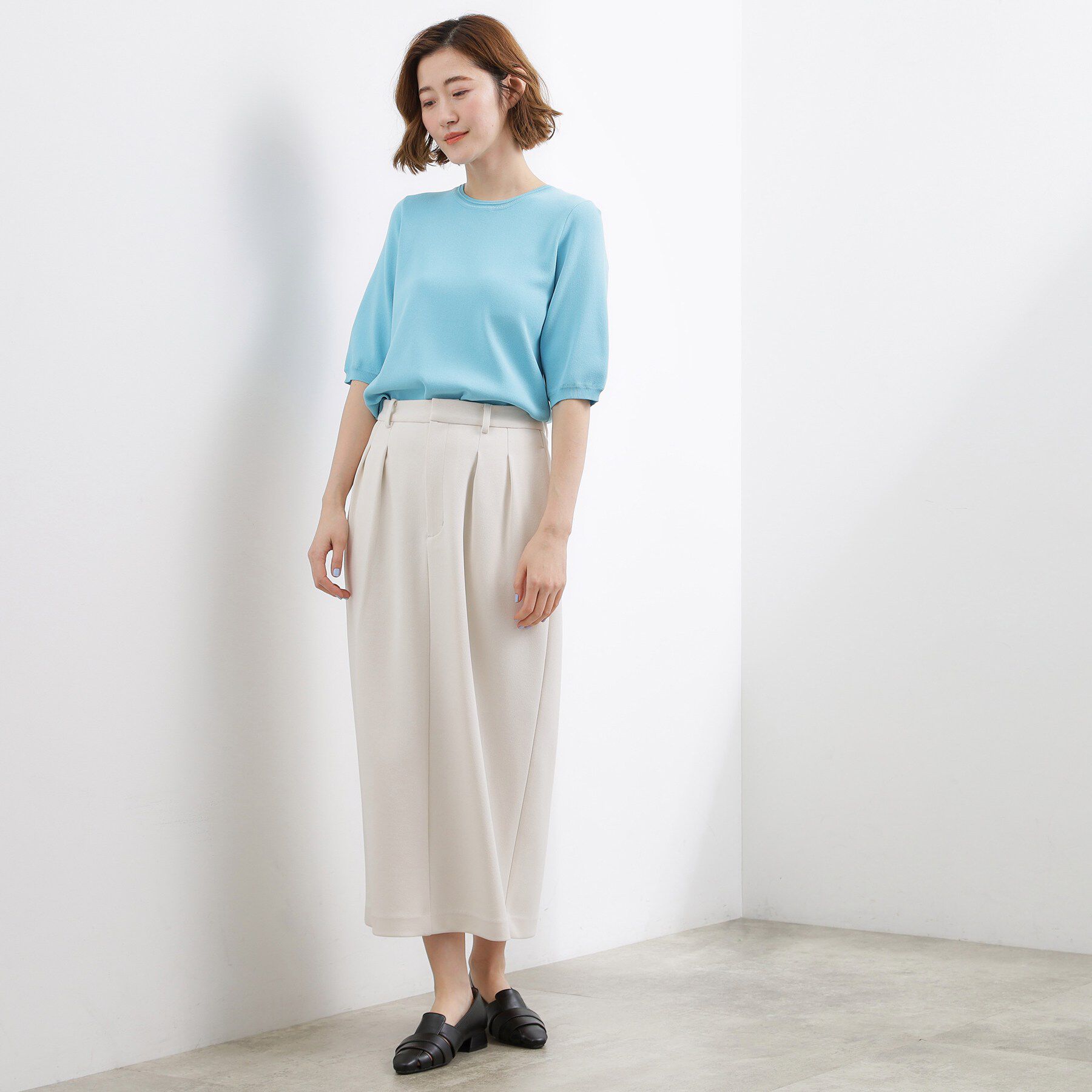 grove「【貴島明日香さん着用・シリーズ累計34万枚】やわらかドライタッチ 五分袖クルーネックニット」|ニット・セーター|