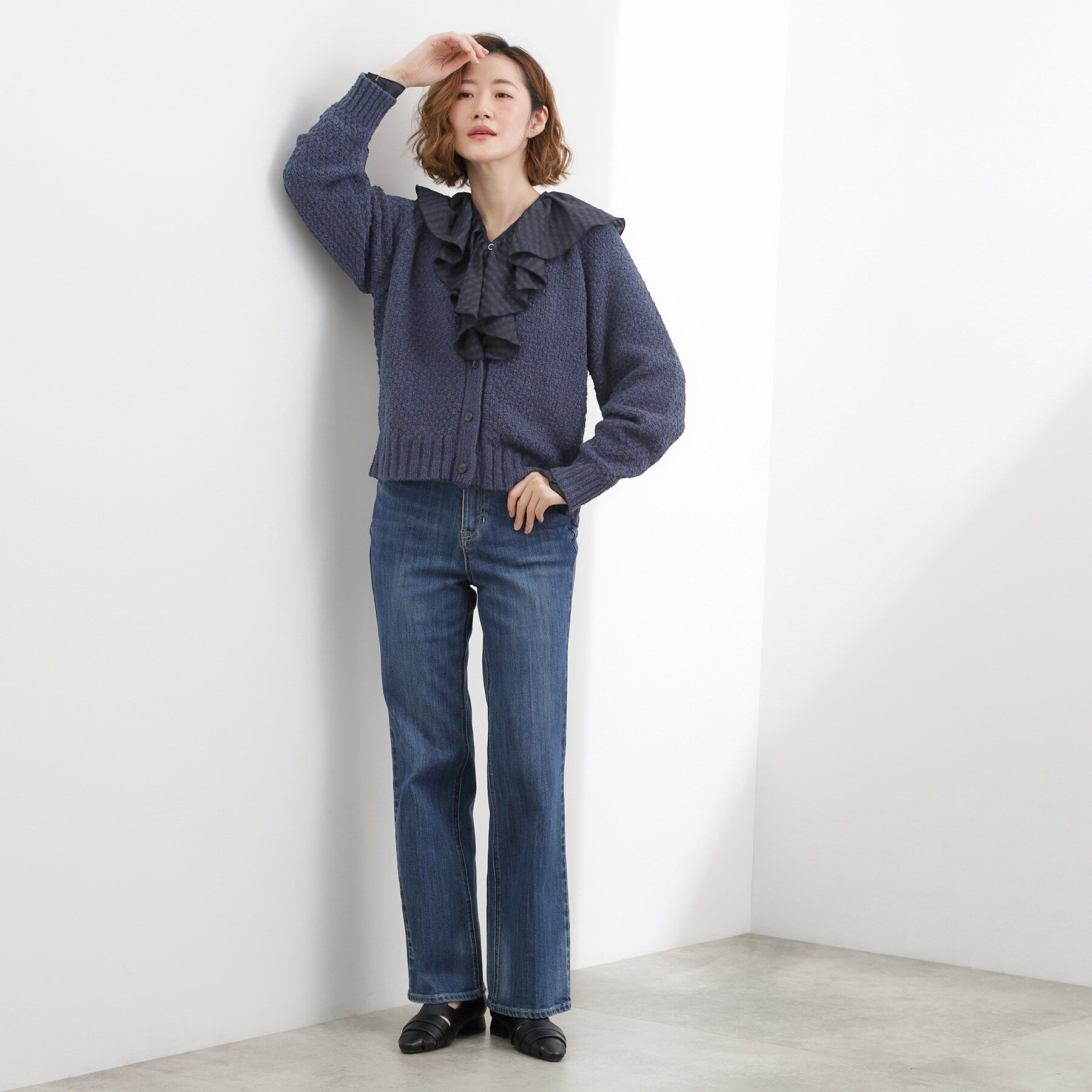 grove「コットン混バスケットVネックカーディガン」|カーディガン|