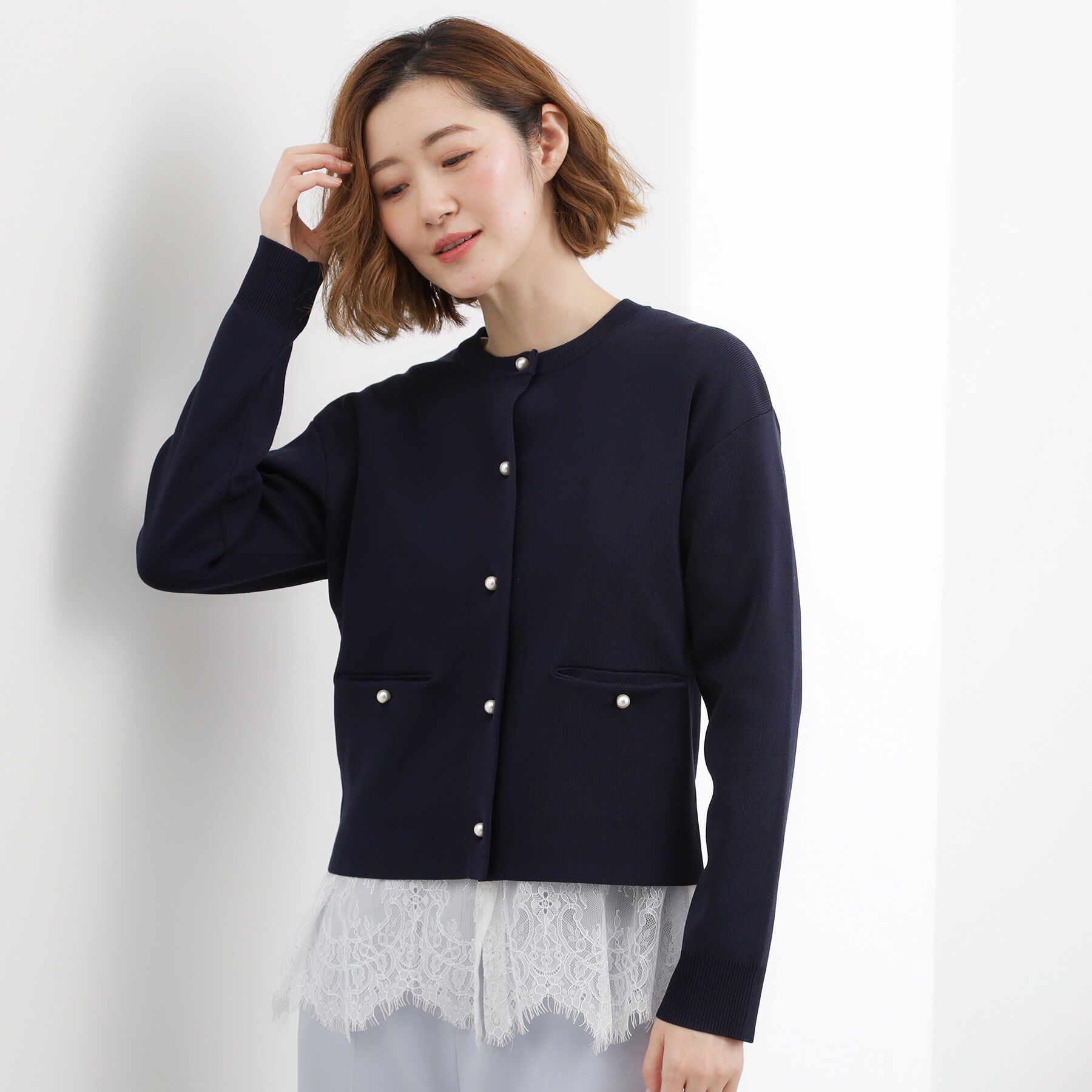 grove「【SETUP対応】パール調釦ニットカーディガン」|カーディガン|