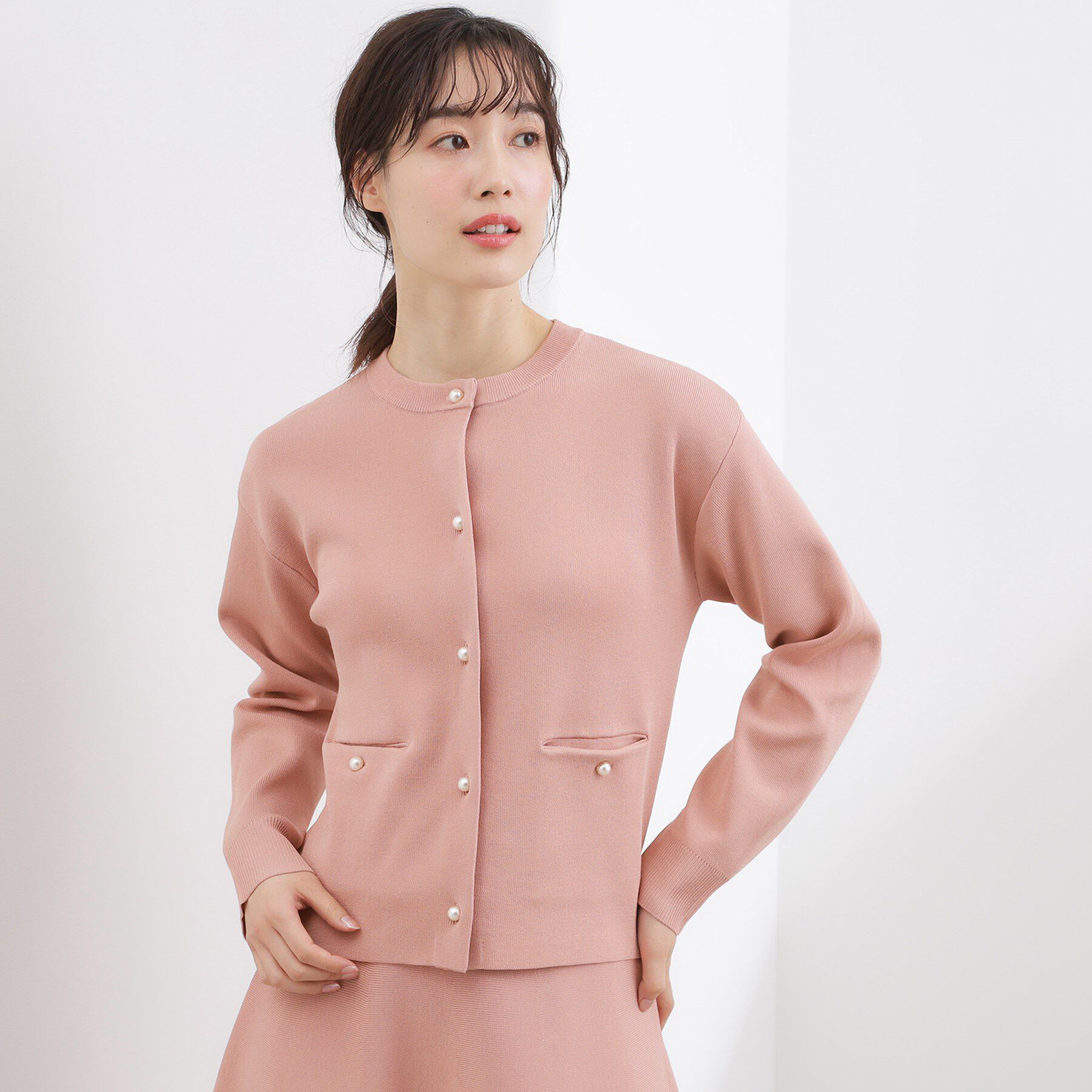 grove「【SETUP対応】パール調釦ニットカーディガン」|カーディガン|ピンク(071)