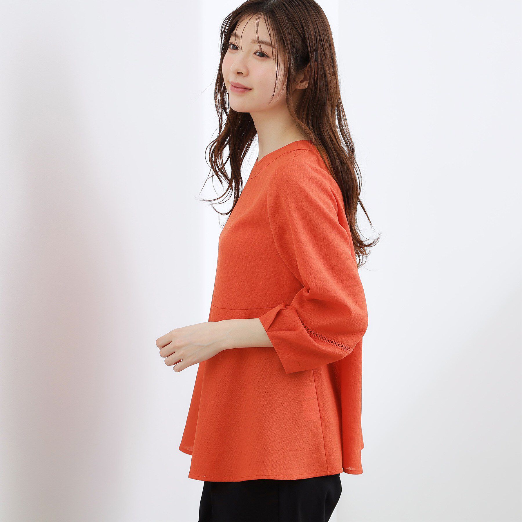 grove「【体型カバーも叶う】麻調メッシュランタンスリーブブラウス」|シャツ・ブラウス|