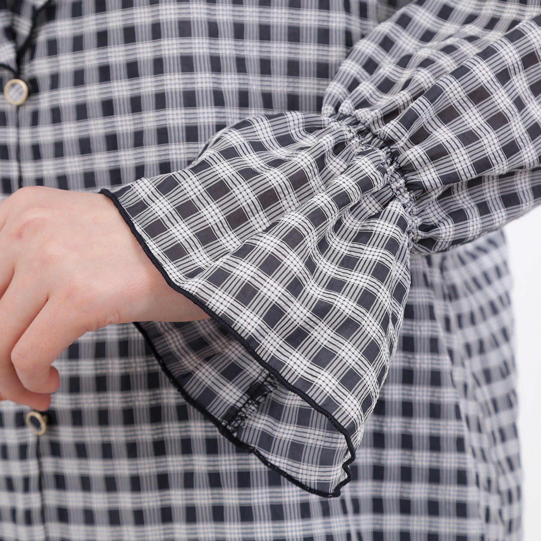 grove「大人の華やぎチェックフリルブラウス」|シャツ・ブラウス|