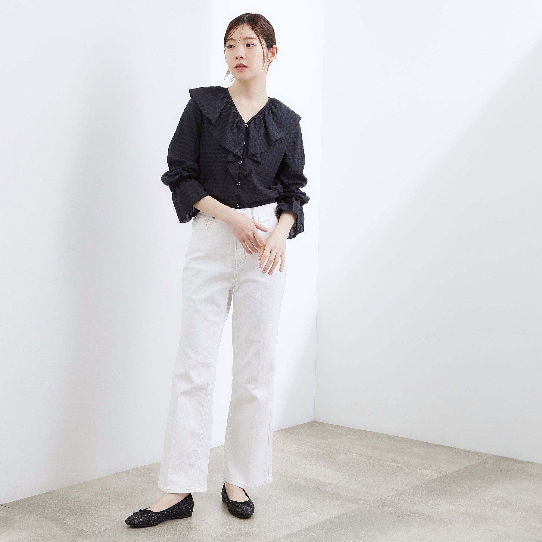 grove「大人の華やぎチェックフリルブラウス」|シャツ・ブラウス|